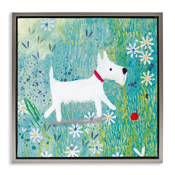 Little White Scottie Dog Gray Floating Frame Canvas Art, 25 x 25, Made In USA