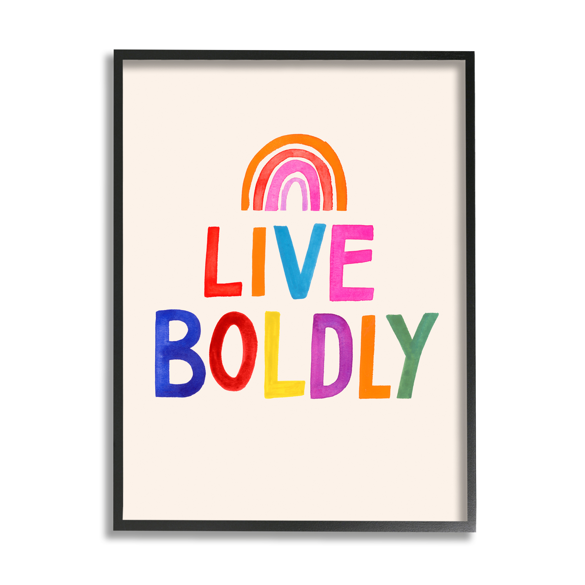 Stupell Industries Live Boldly Phrase Rainbow Block Letters Black Framed by Victoria Barnes