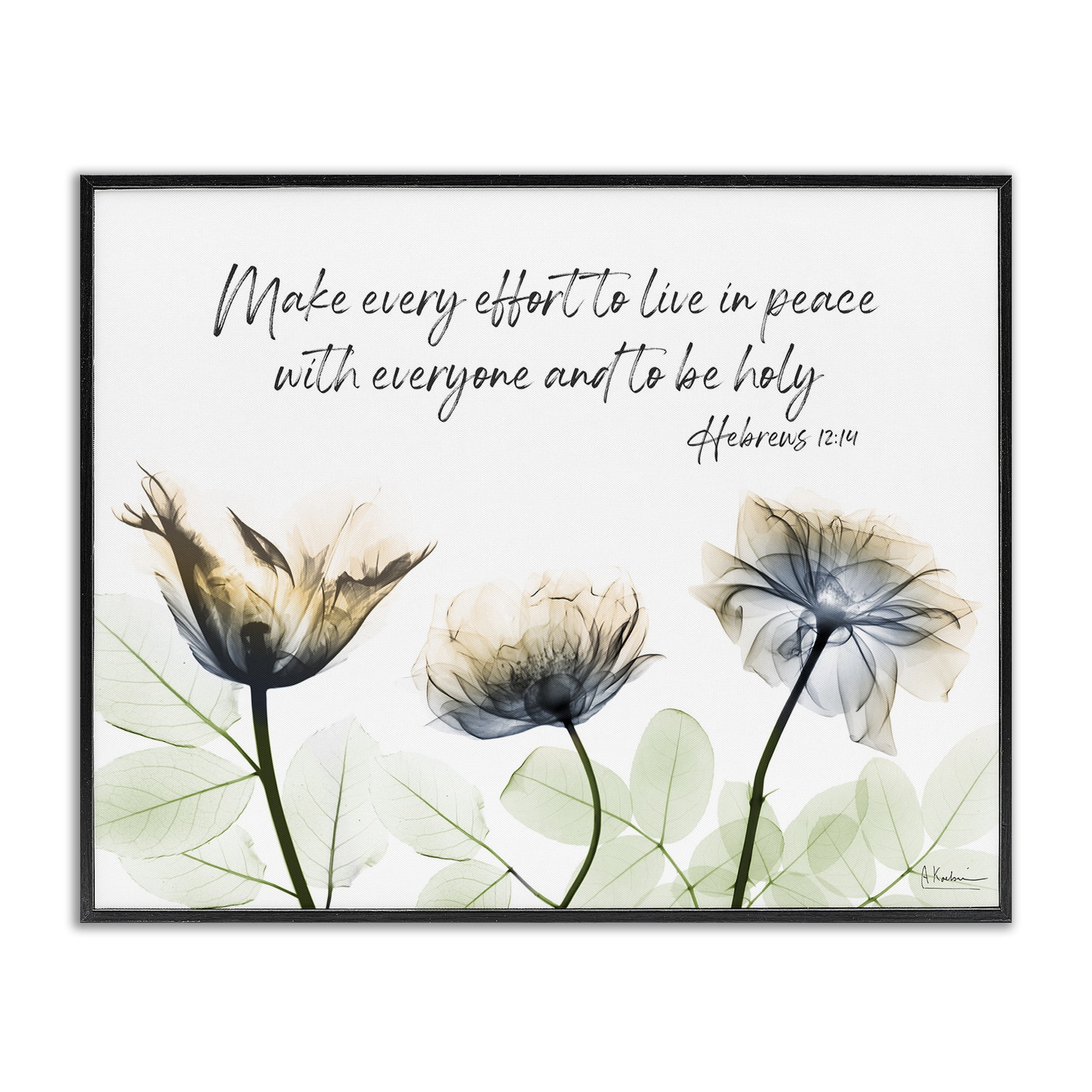 Stupell Industries Live In Peace Floral Religious Painting Black Framed Art Print Wall Art, 20 x 16