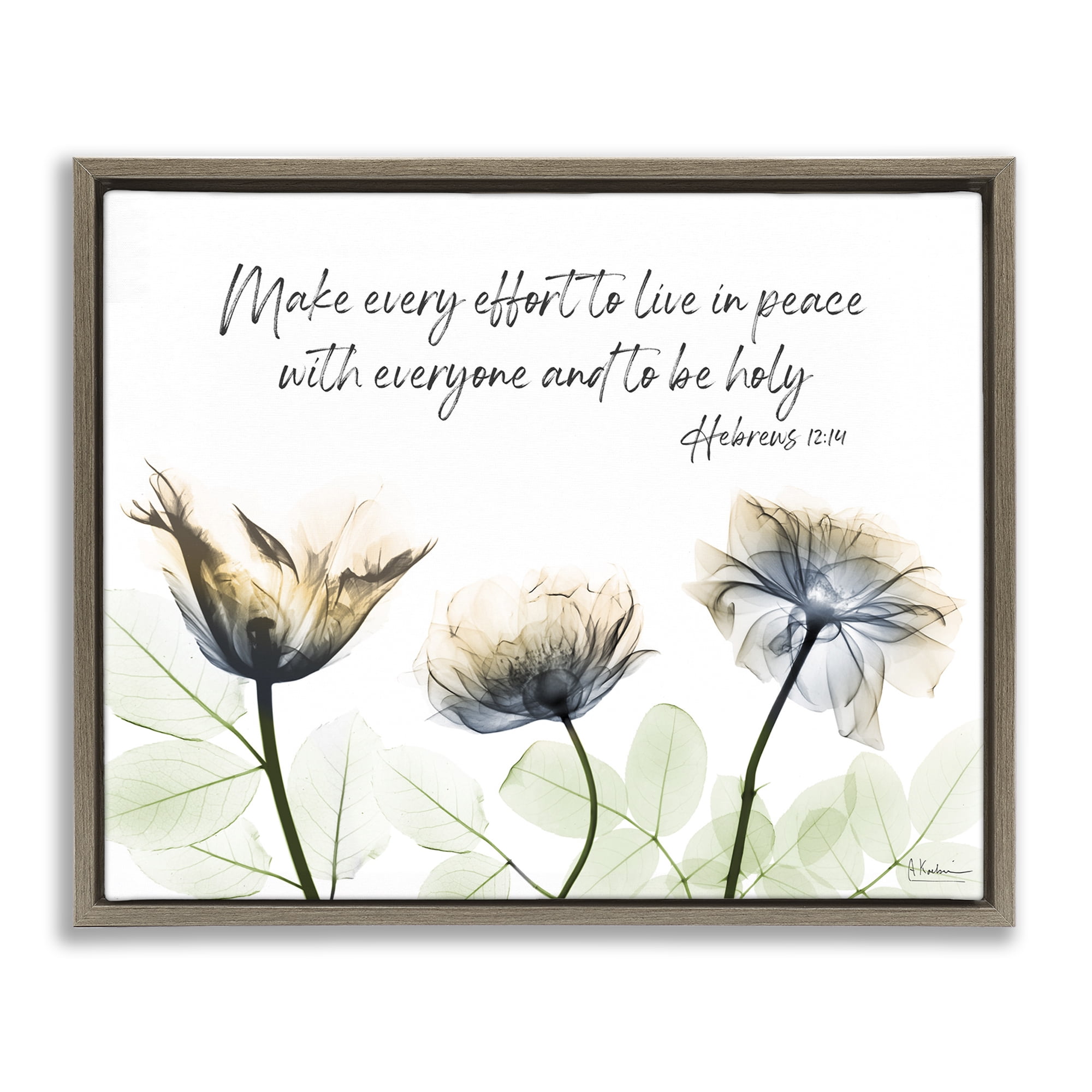 Stupell Industries Live In Peace Floral Religious Painting Brown Floater Framed Art Print Wall Art, 31 x 25