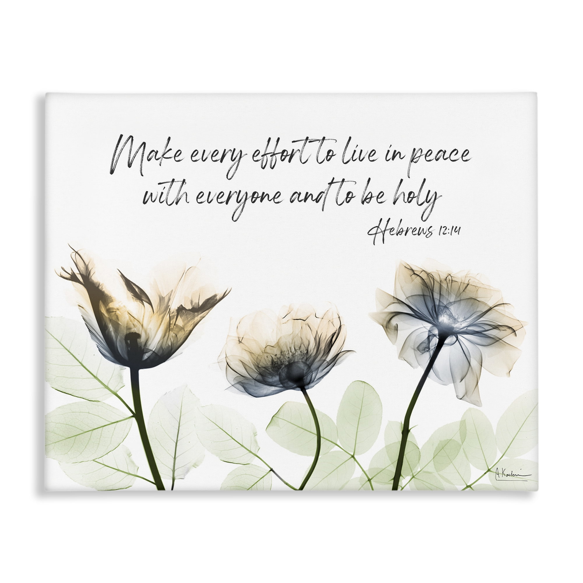 Stupell Industries Live In Peace Floral Religious Painting Gallery Wrapped Canvas Art Print Wall Art, 20 x 16