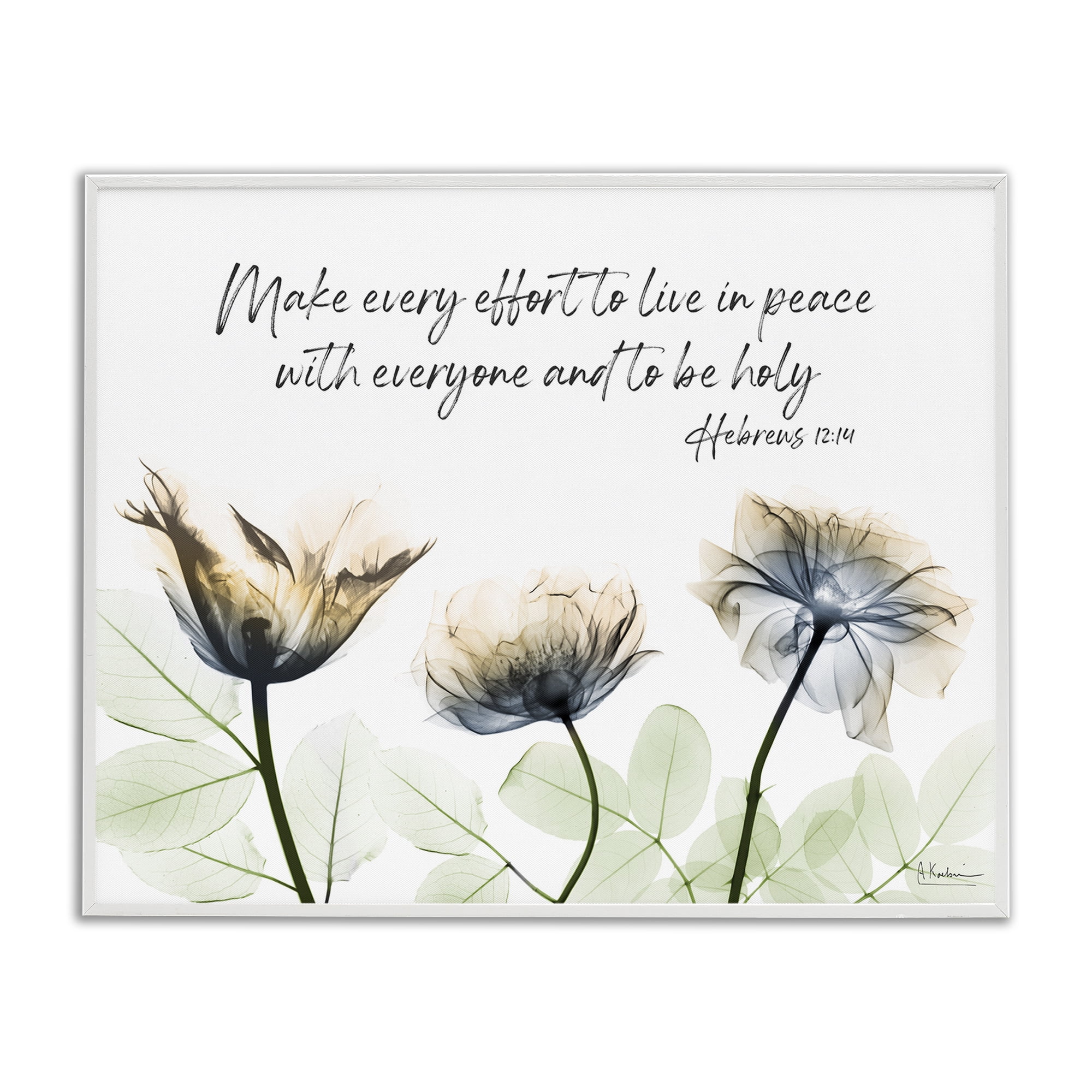Stupell Industries Live In Peace Floral Religious Painting White Framed Art Print Wall Art, 30 x 24