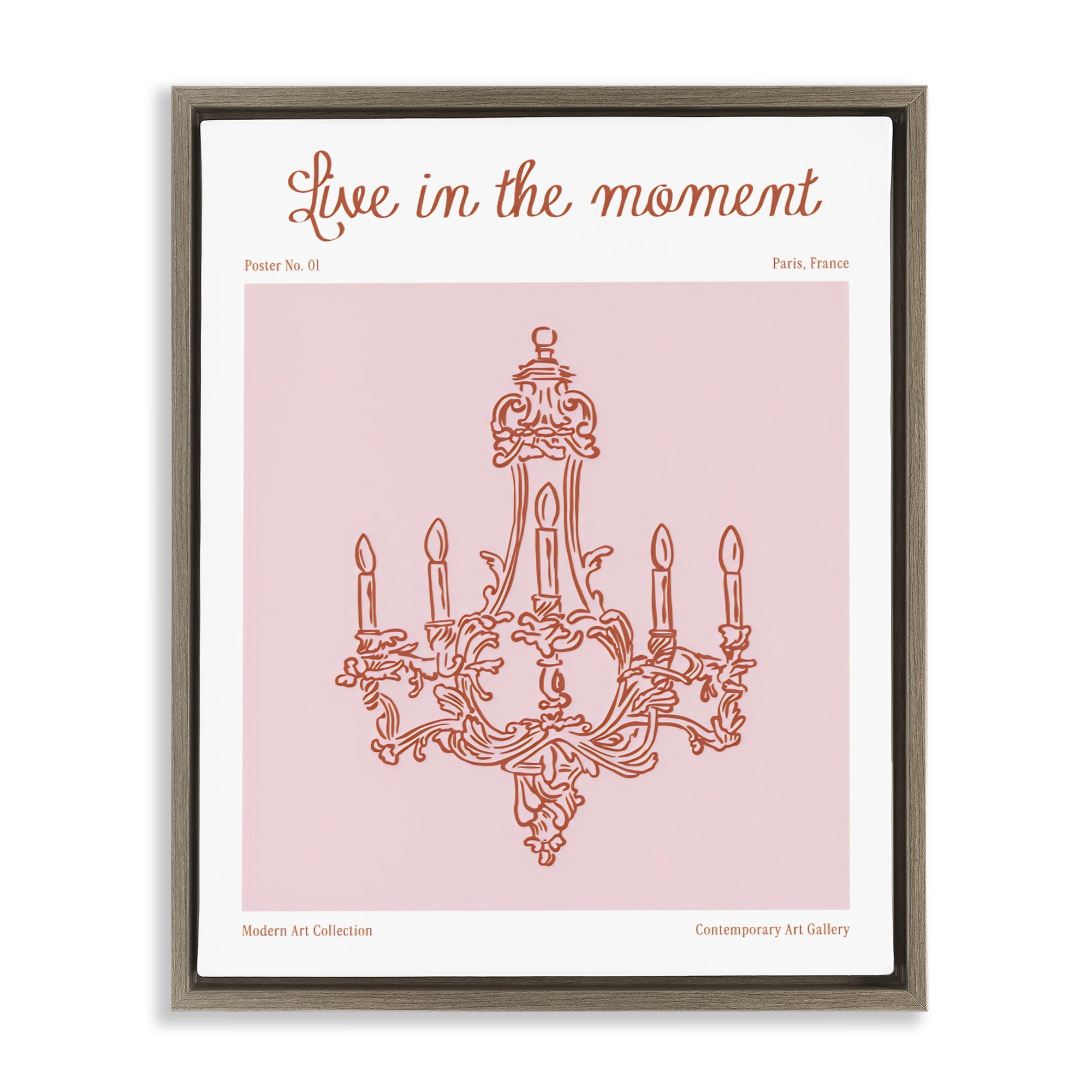 Stupell Industries Live In The Moment Chandelier Brown Framed Floater Canvas Wall Art, design by The Prints Vibe