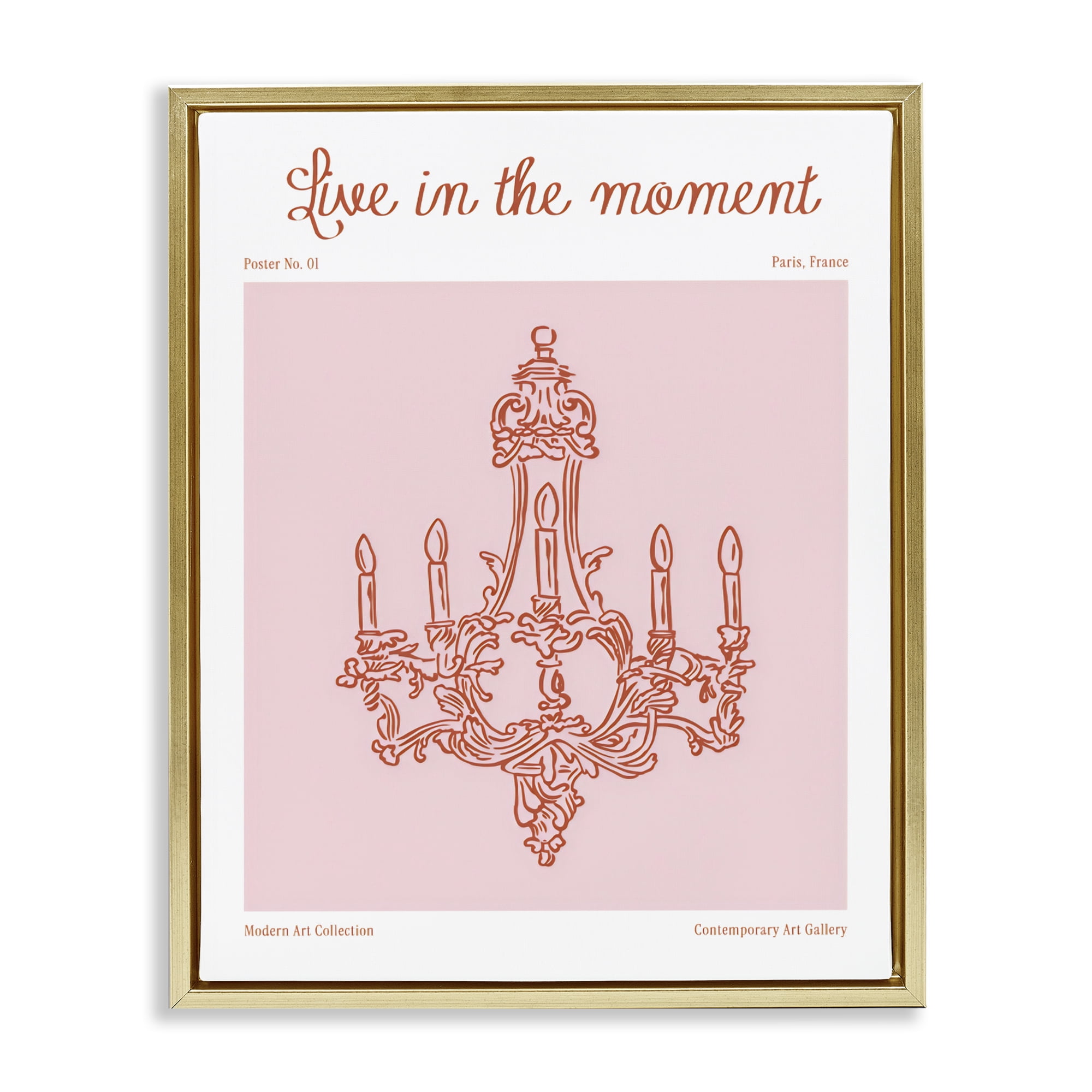 Stupell Industries Live In The Moment Chandelier Gold Framed Floater Canvas Wall Art, design by The Prints Vibe