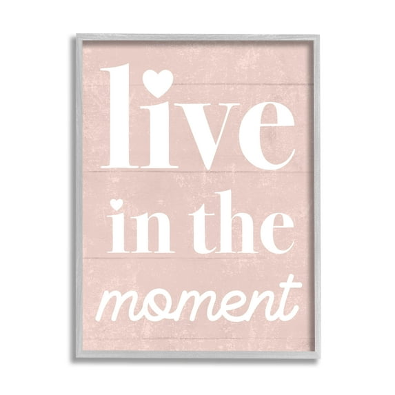 Stupell Industries Live In The Moment Phrase Graphic Art Gray Framed Art Print Wall Art, Design by Lil' Rue