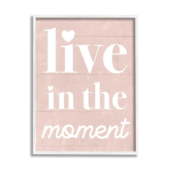Stupell Industries Live In The Moment Phrase Graphic Art White Framed Art Print Wall Art, Design by Lil' Rue