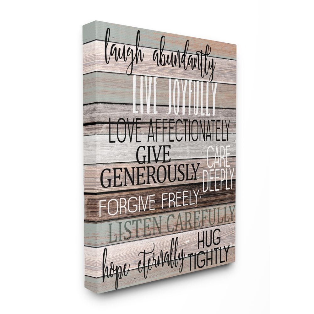 Live Joyfully Wood Grain Brown Tan Teal Canvas Wall Art