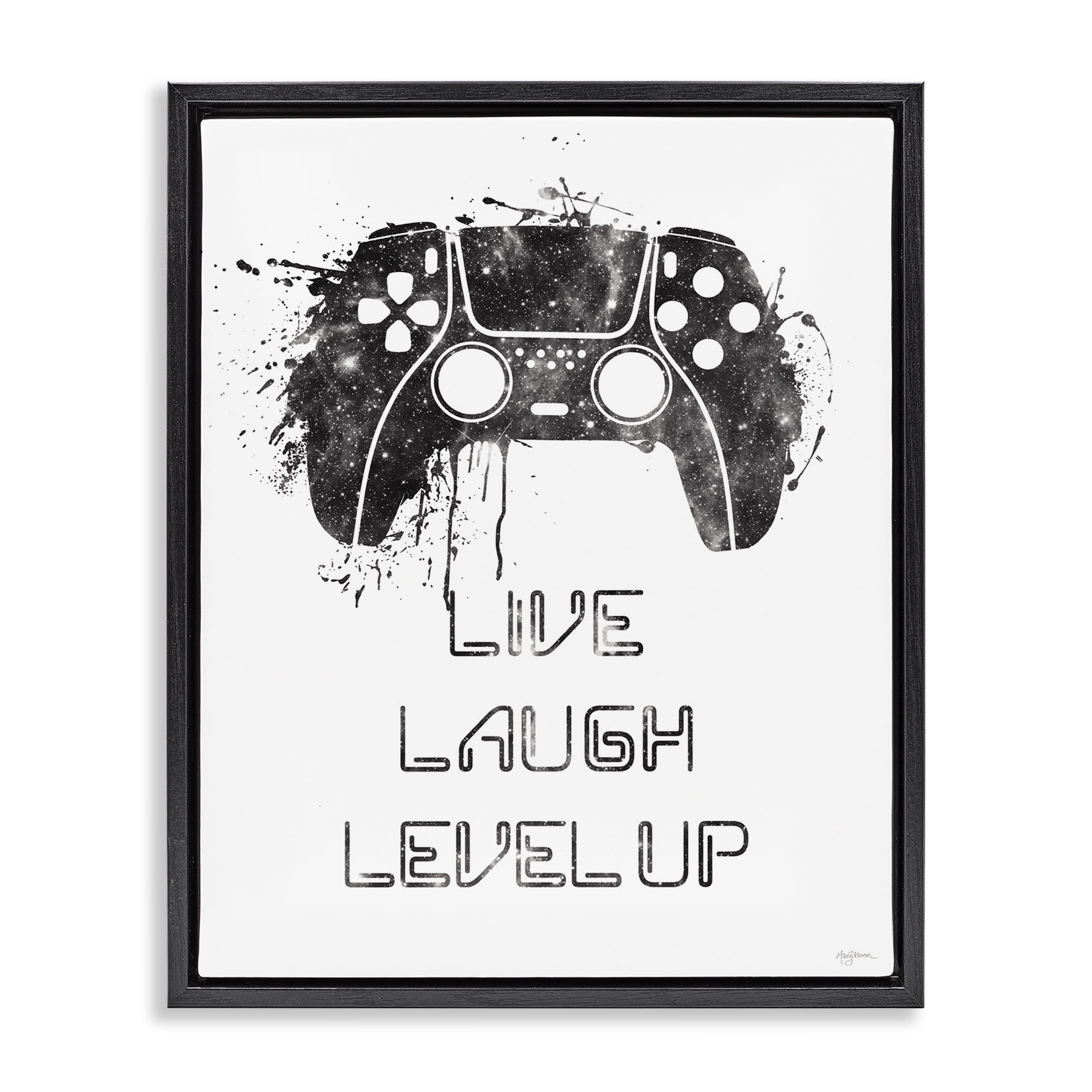 Stupell Industries Live Laugh Level Up Typography Painting Black Floater Framed Art Print Wall Art, 25 x 31