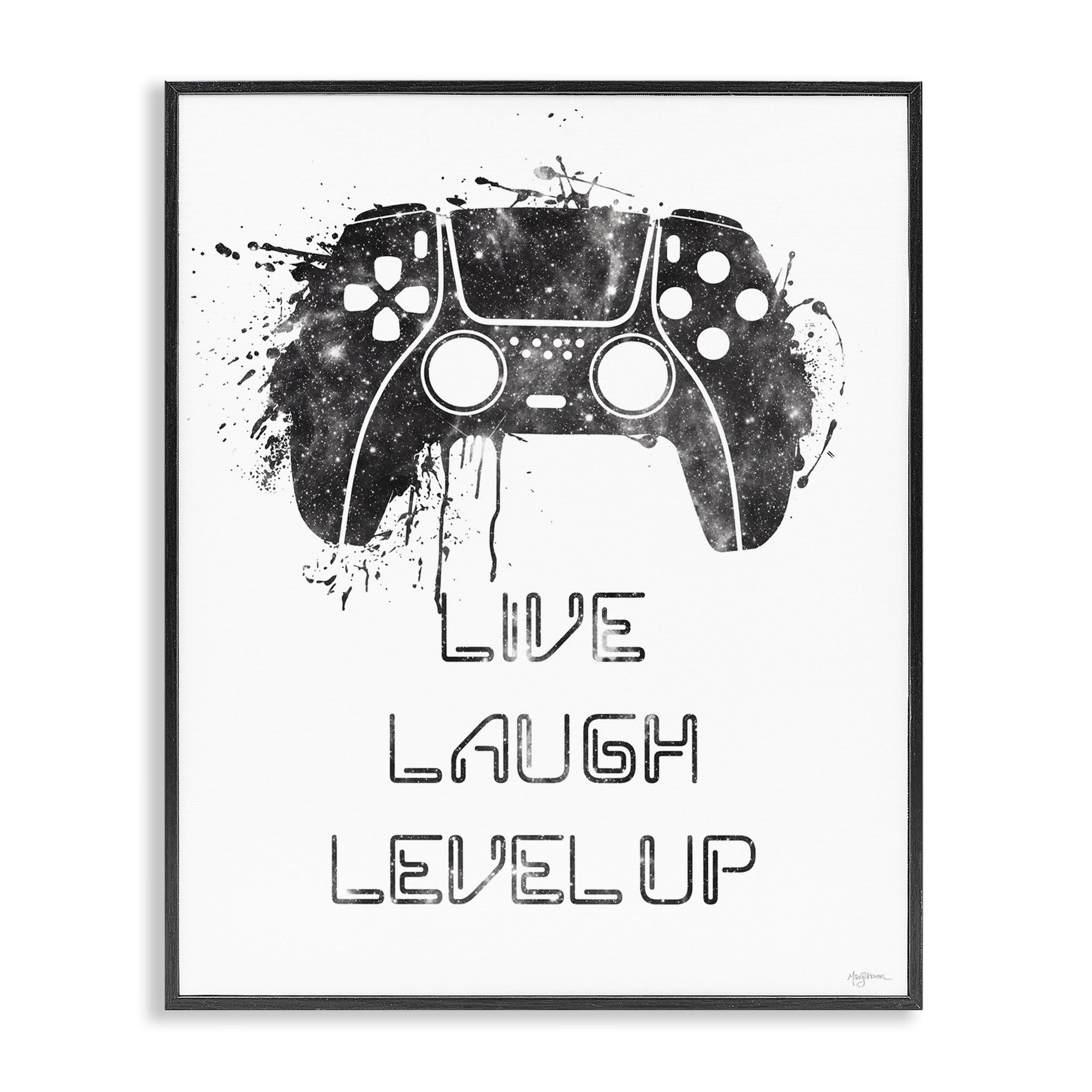 Stupell Industries Live Laugh Level Up Typography Painting Black Framed Art Print Wall Art, 16 x 20
