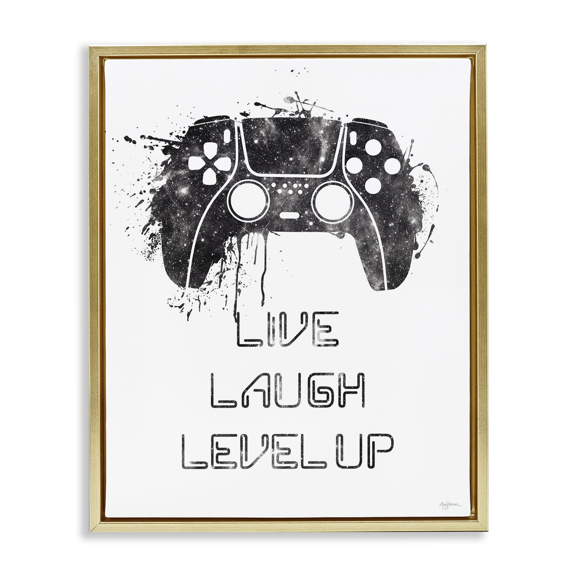 Stupell Industries Live Laugh Level Up Typography Painting Gold Floater Framed Art Print Wall Art, 17 x 21