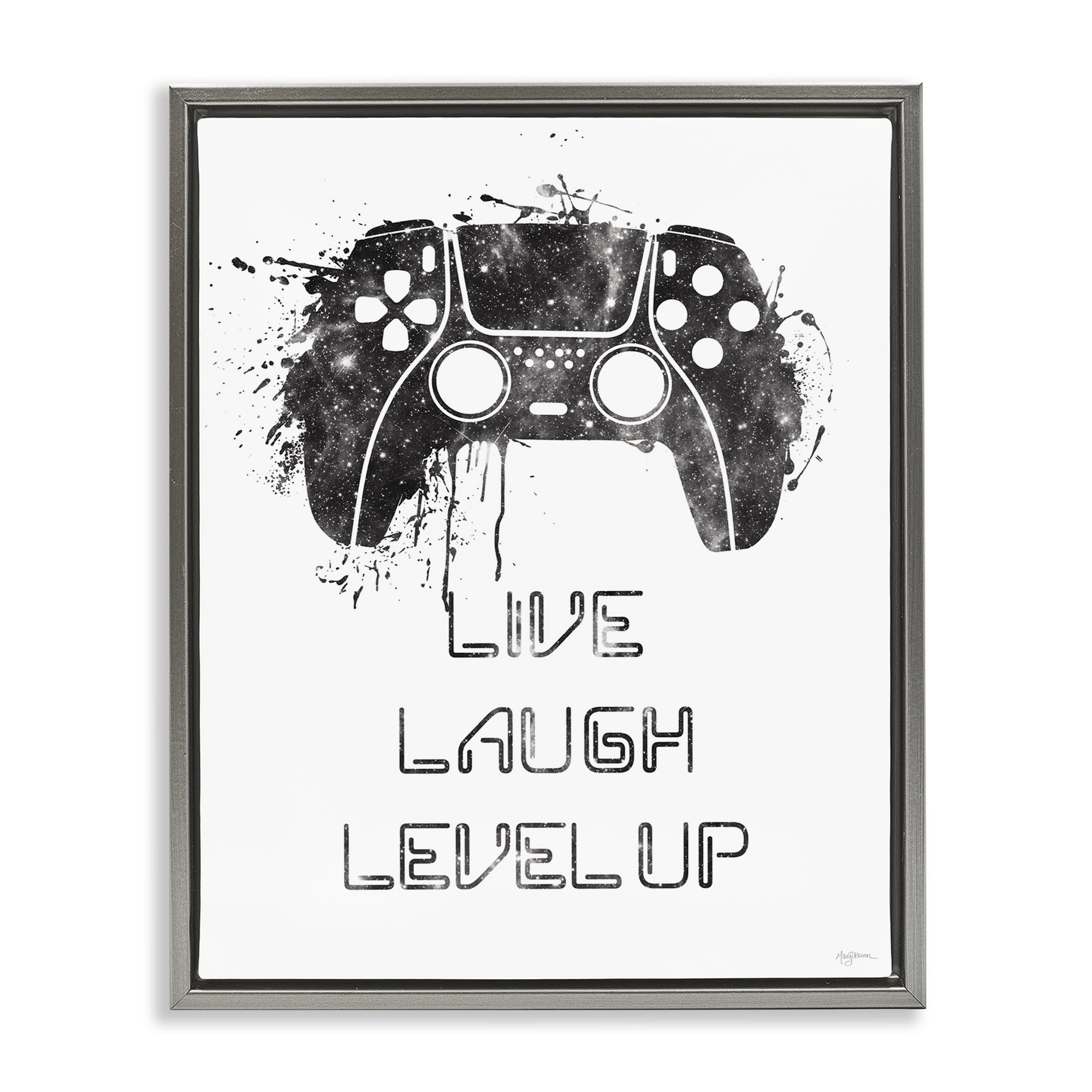 Stupell Industries Live Laugh Level Up Typography Painting Gray Floater Framed Art Print Wall Art, 25 x 31