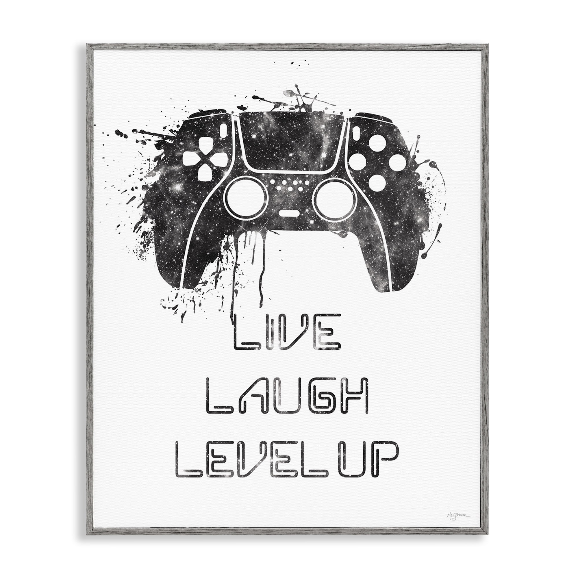 Stupell Industries Live Laugh Level Up Typography Painting Gray Framed Art Print Wall Art, 16 x 20