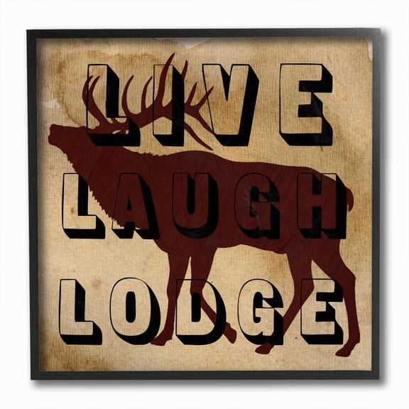 Stupell Industries Live Laugh Lodge Moose Country Home Animal Textured Word Design Framed Giclee Texturized Art by Sheldon Lewis