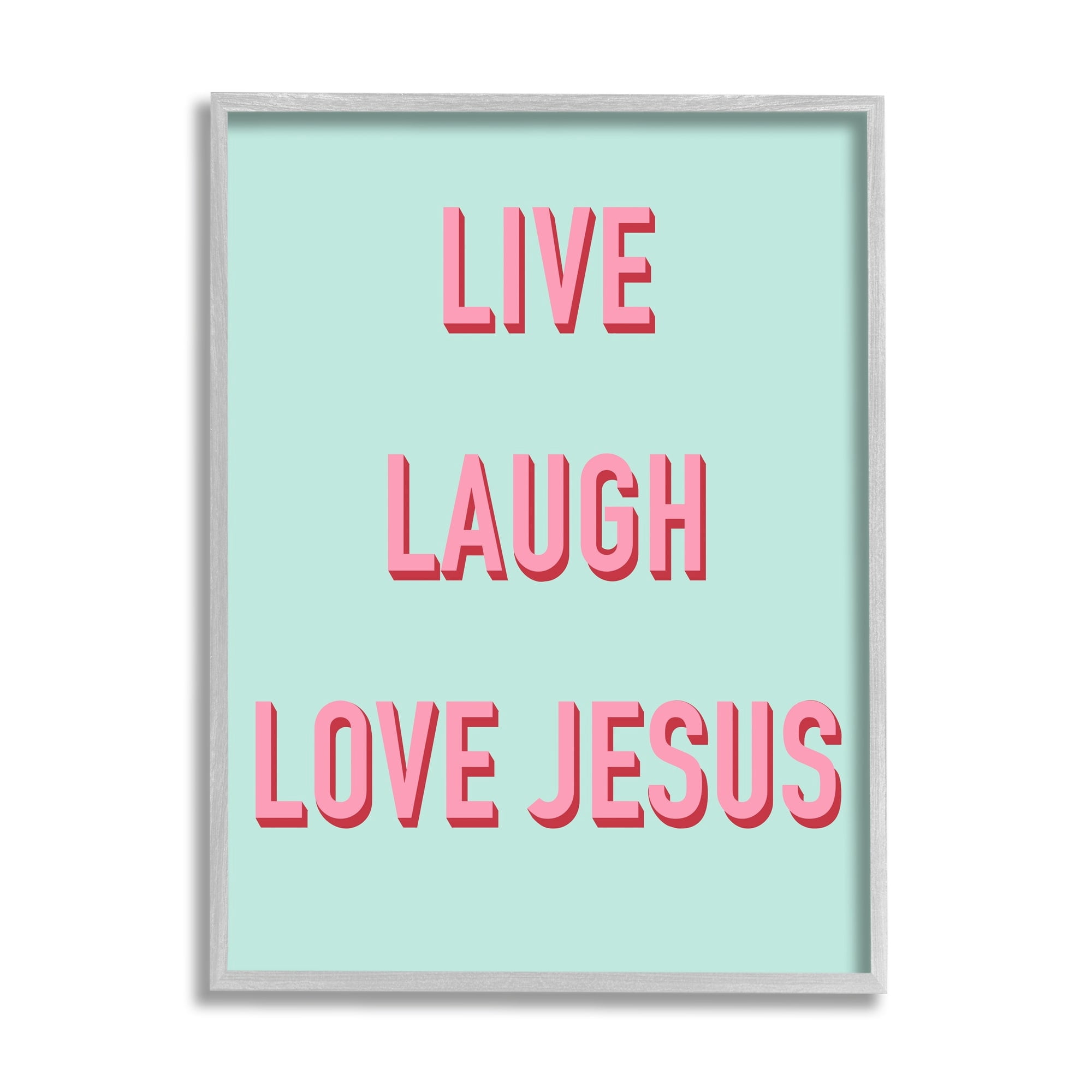 Stupell Industries Live Laugh Love Jesus Phrase Religious Painting Gray Framed Art Print Wall Art