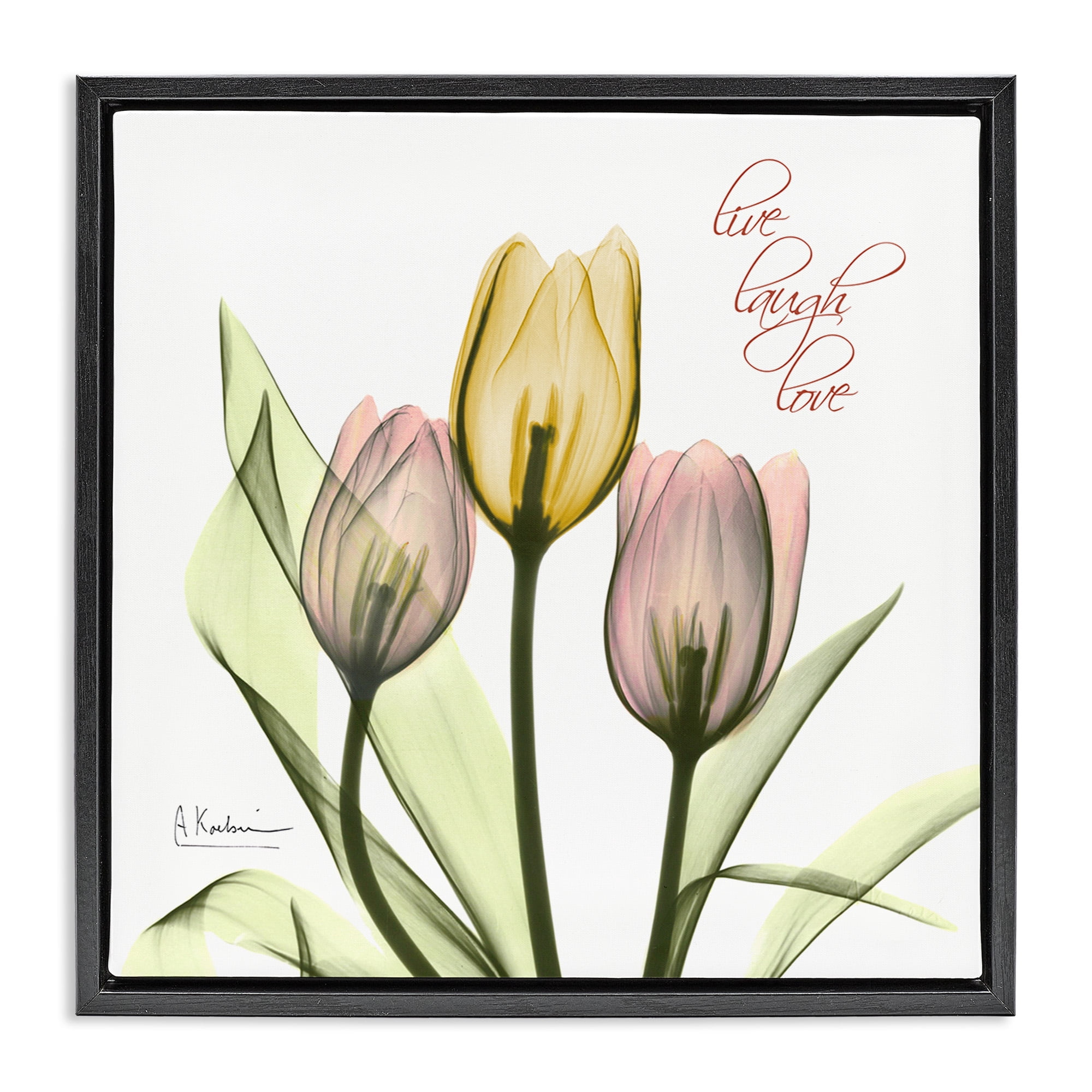 Stupell Industries Live Laugh Love Tulips Typography Photography Black Floater Framed Canvas Art Print Wall Art, 25 x 25
