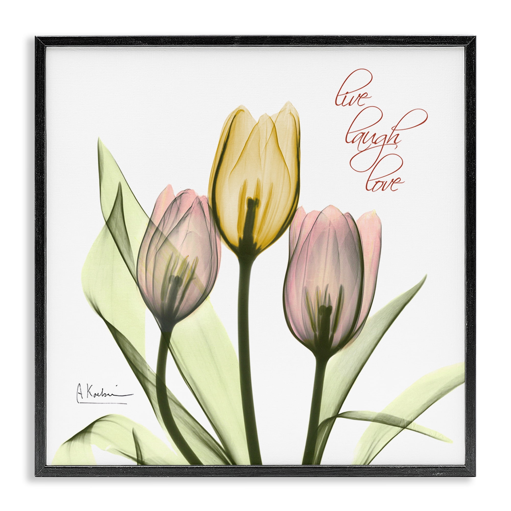 Stupell Industries Live Laugh Love Tulips Typography Photography Black Framed Art Print Wall Art, 24 x 24