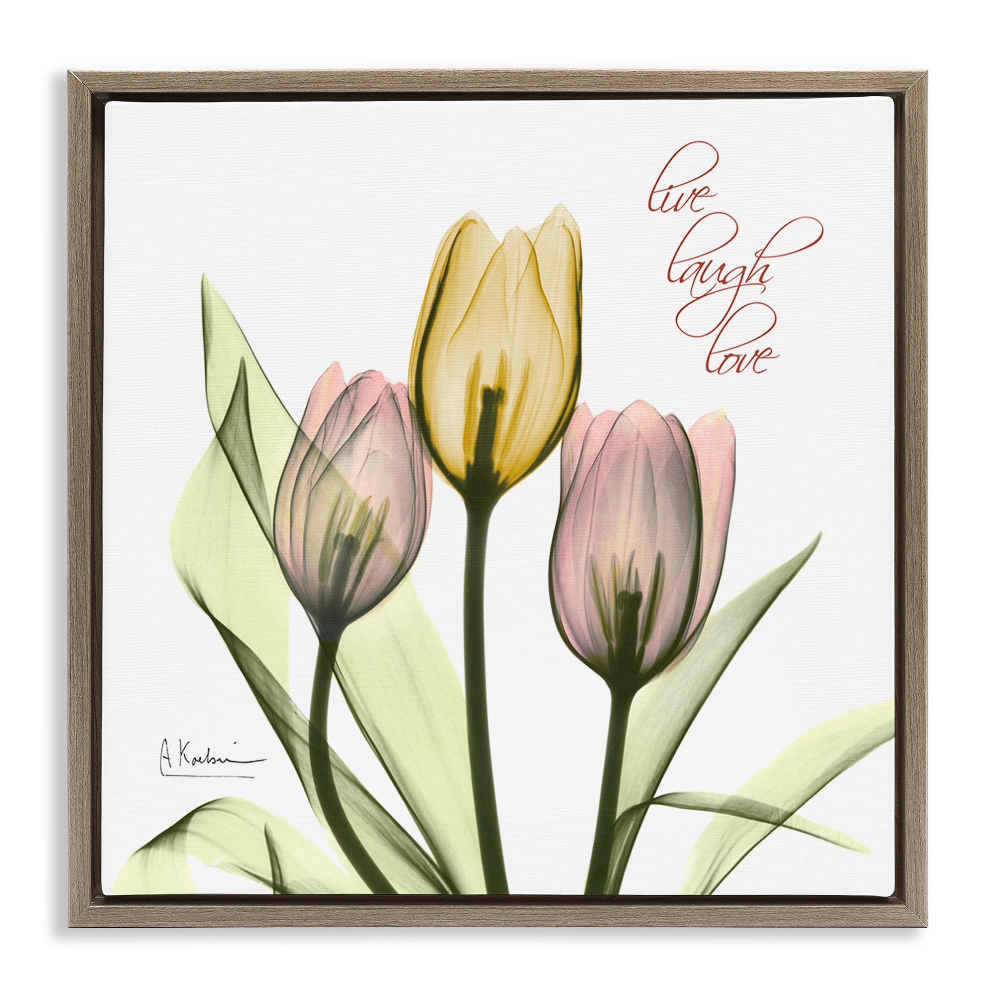 Stupell Industries Live Laugh Love Tulips Typography Photography Brown Floater Framed Canvas Art Print Wall Art, 25 x 25