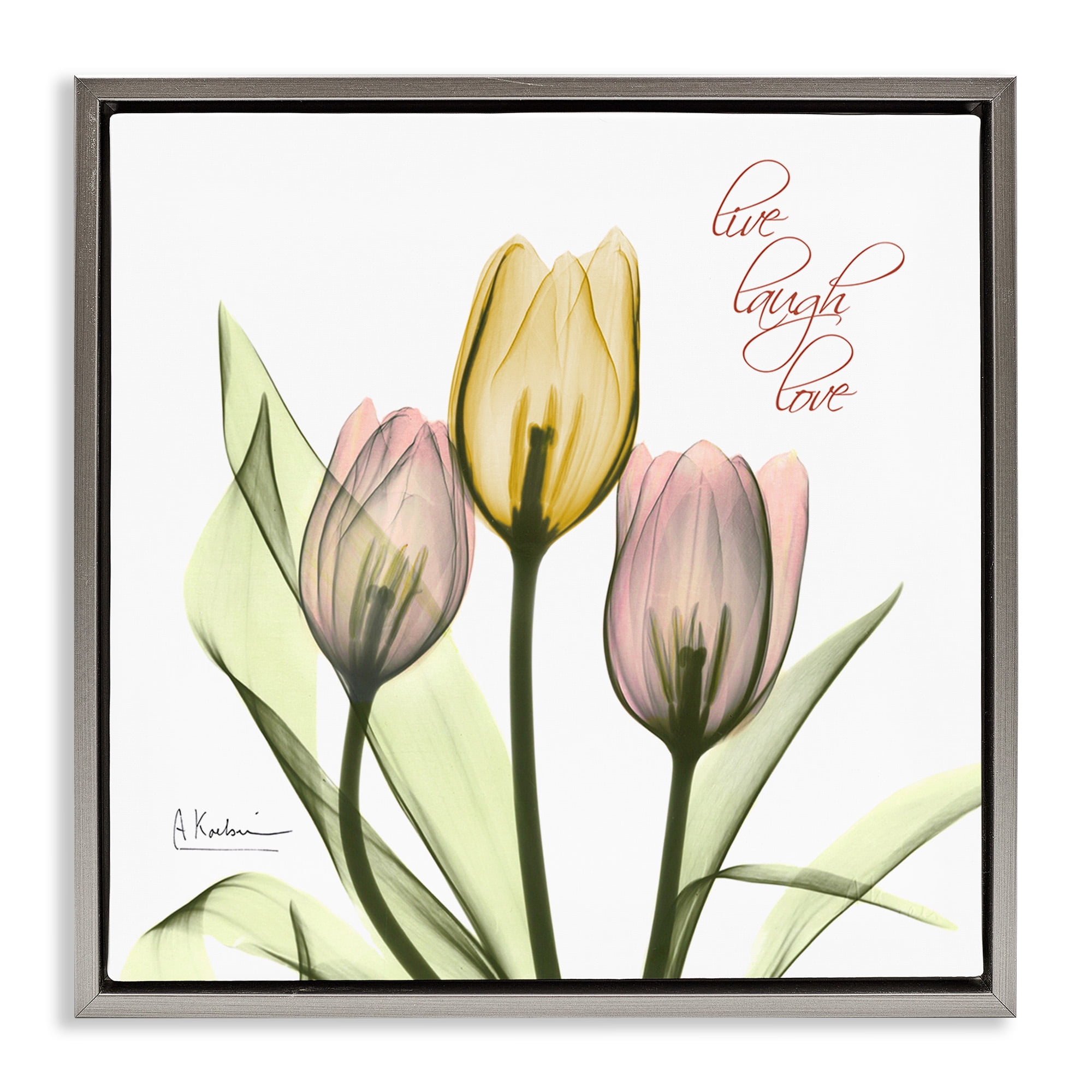 Stupell Industries Live Laugh Love Tulips Typography Photography Gray Floater Framed Canvas Art Print Wall Art, 18 x 18