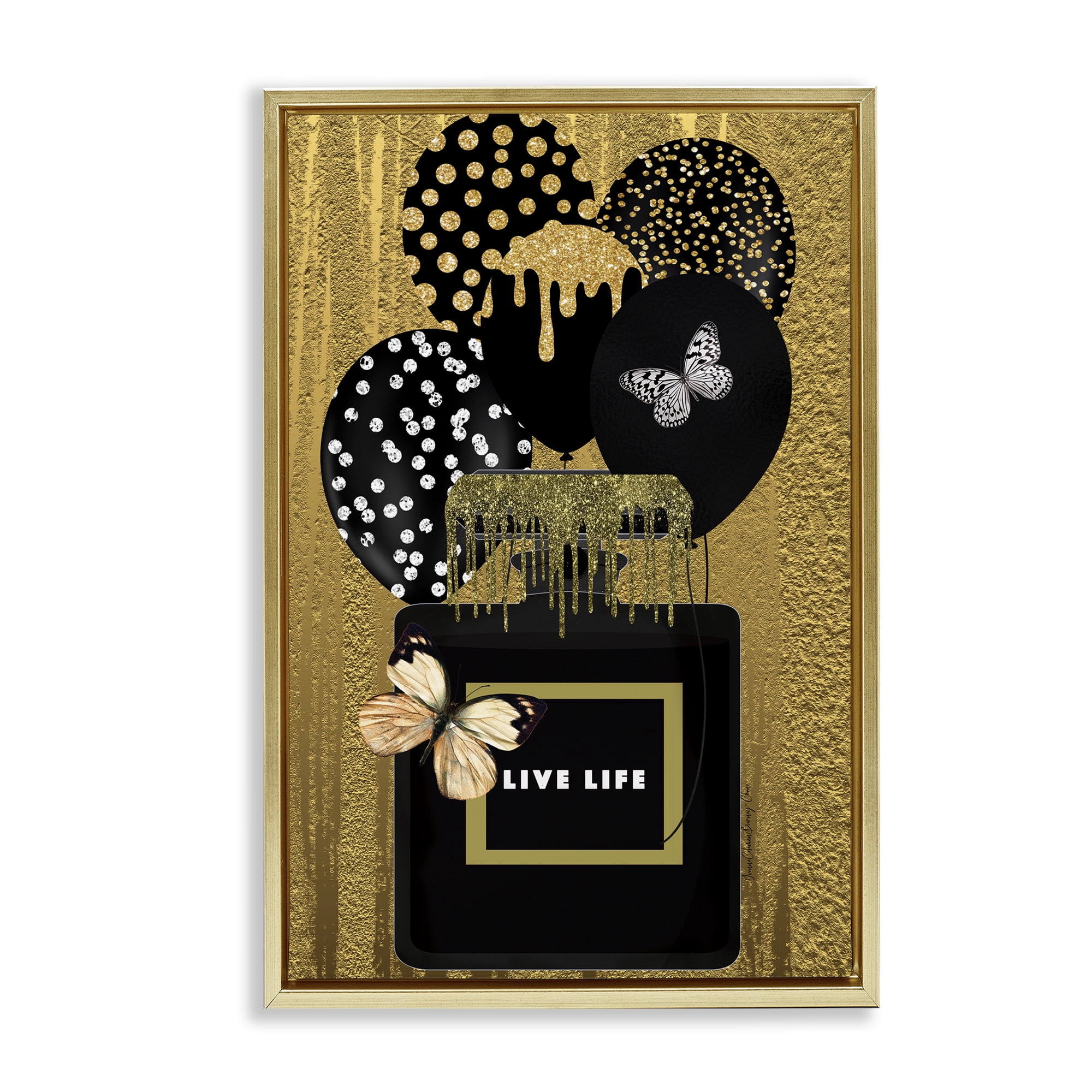 Stupell Industries Live Life Gold & Black Fashion Painting Gold Floater Framed Canvas Art Print Wall Art, 21 x 31