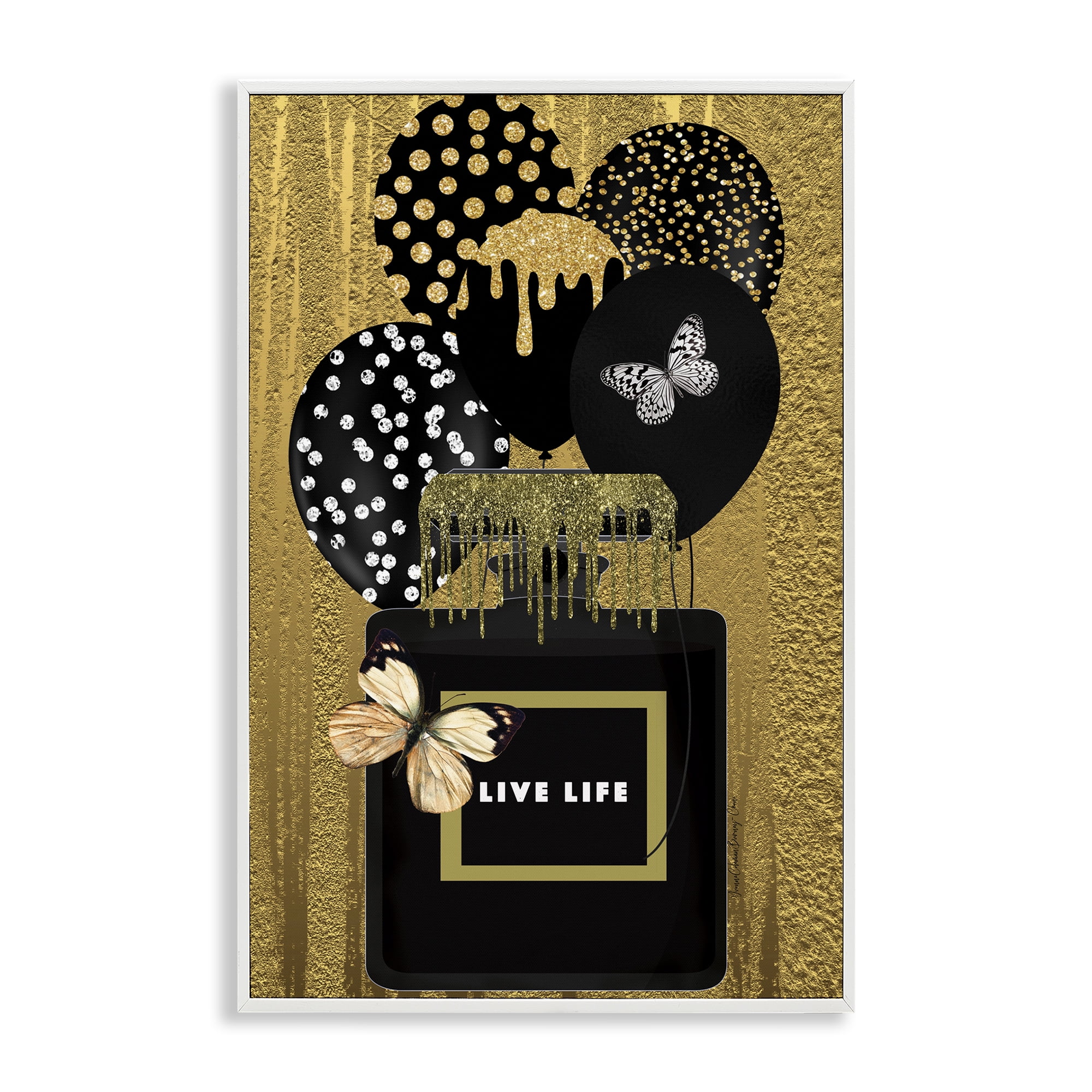 Stupell Industries Live Life Gold & Black Fashion Painting White Framed Art Print Wall Art, 12 x 18