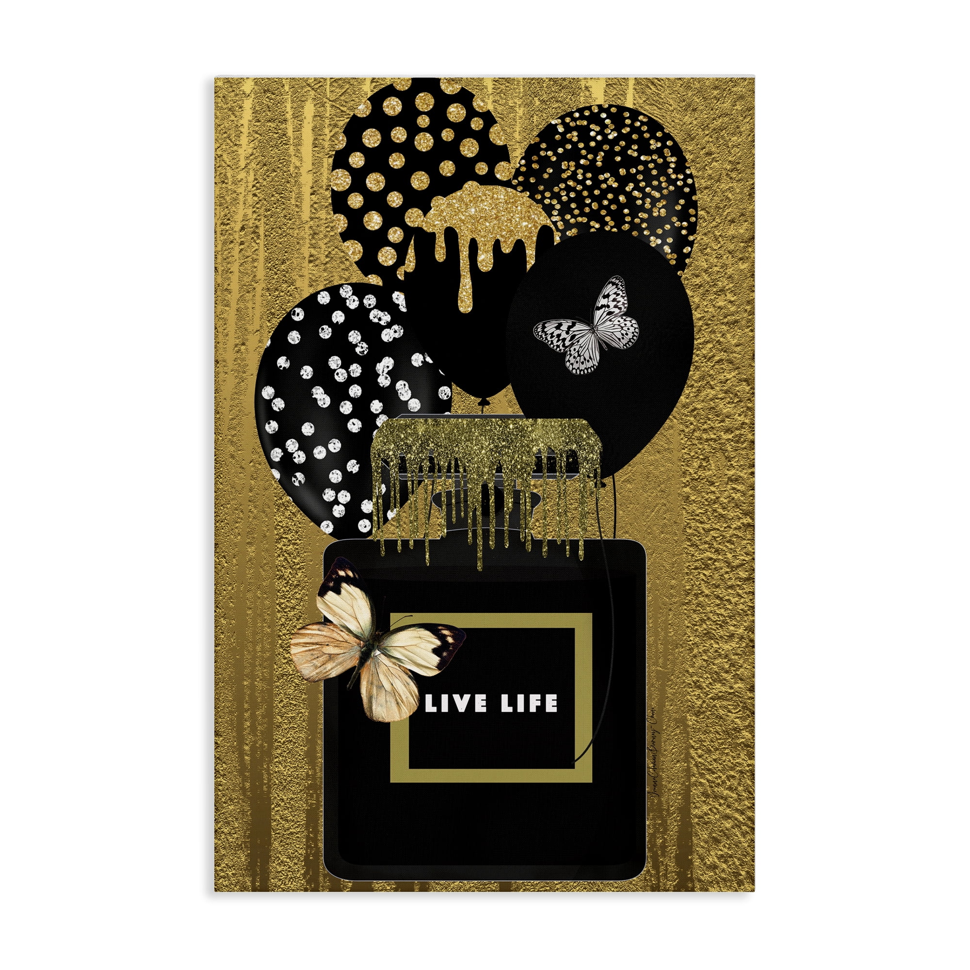 Stupell Industries Live Life Gold & Black Fashion Painting Wrapped Canvas Art Print Wall Art, 24 x 36