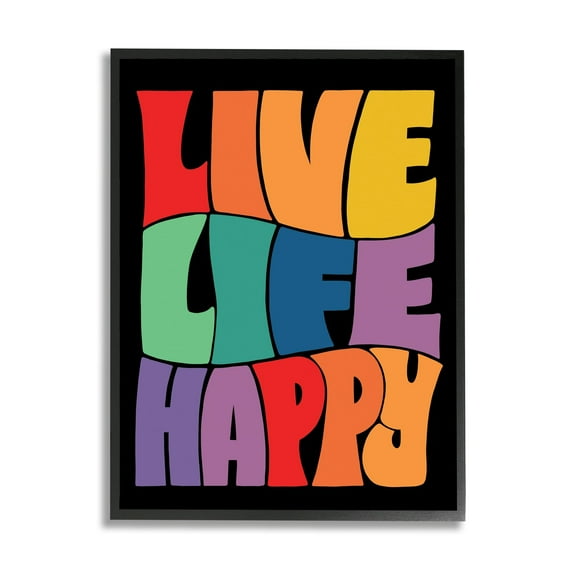 Stupell Industries Live Life Happy Groovy Phrase Holiday Painting Black Framed Art Print Wall Art