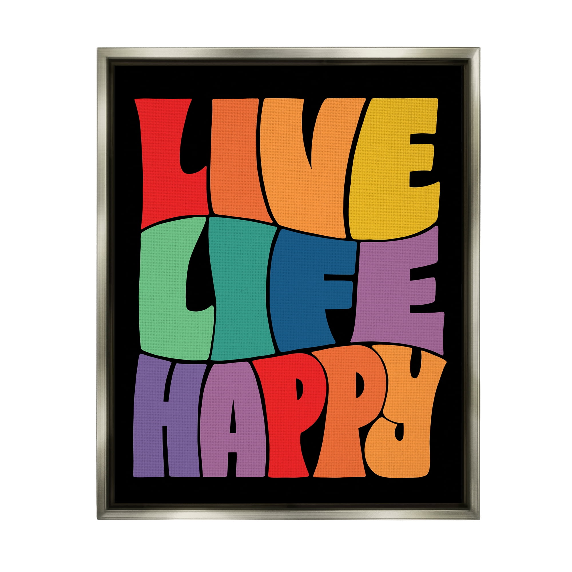 Stupell Industries Live Life Happy Groovy Phrase Holiday Painting Gray Floater Framed Art Print Wall Art