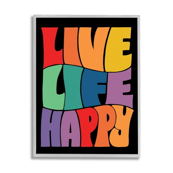 Stupell Industries Live Life Happy Groovy Phrase Holiday Painting Gray Framed Art Print Wall Art
