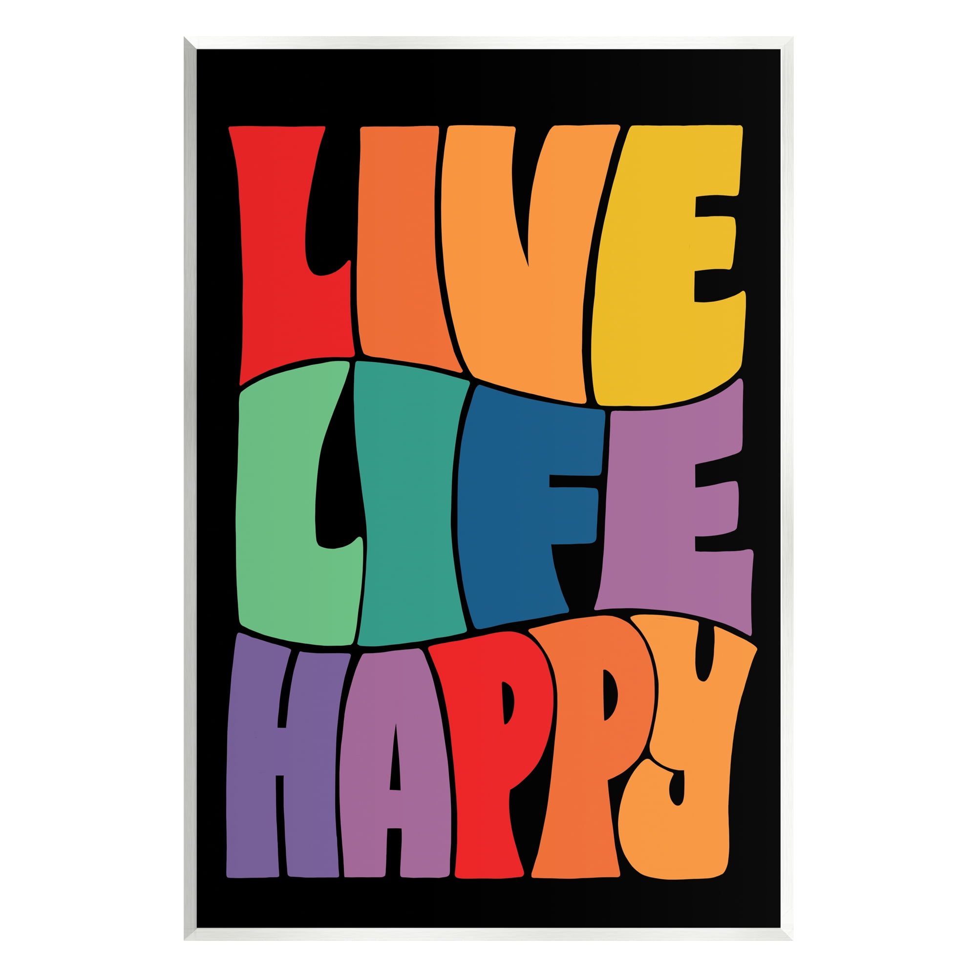 Stupell Industries Live Life Happy Groovy Phrase Holiday Painting Unframed Art Print Wall Art