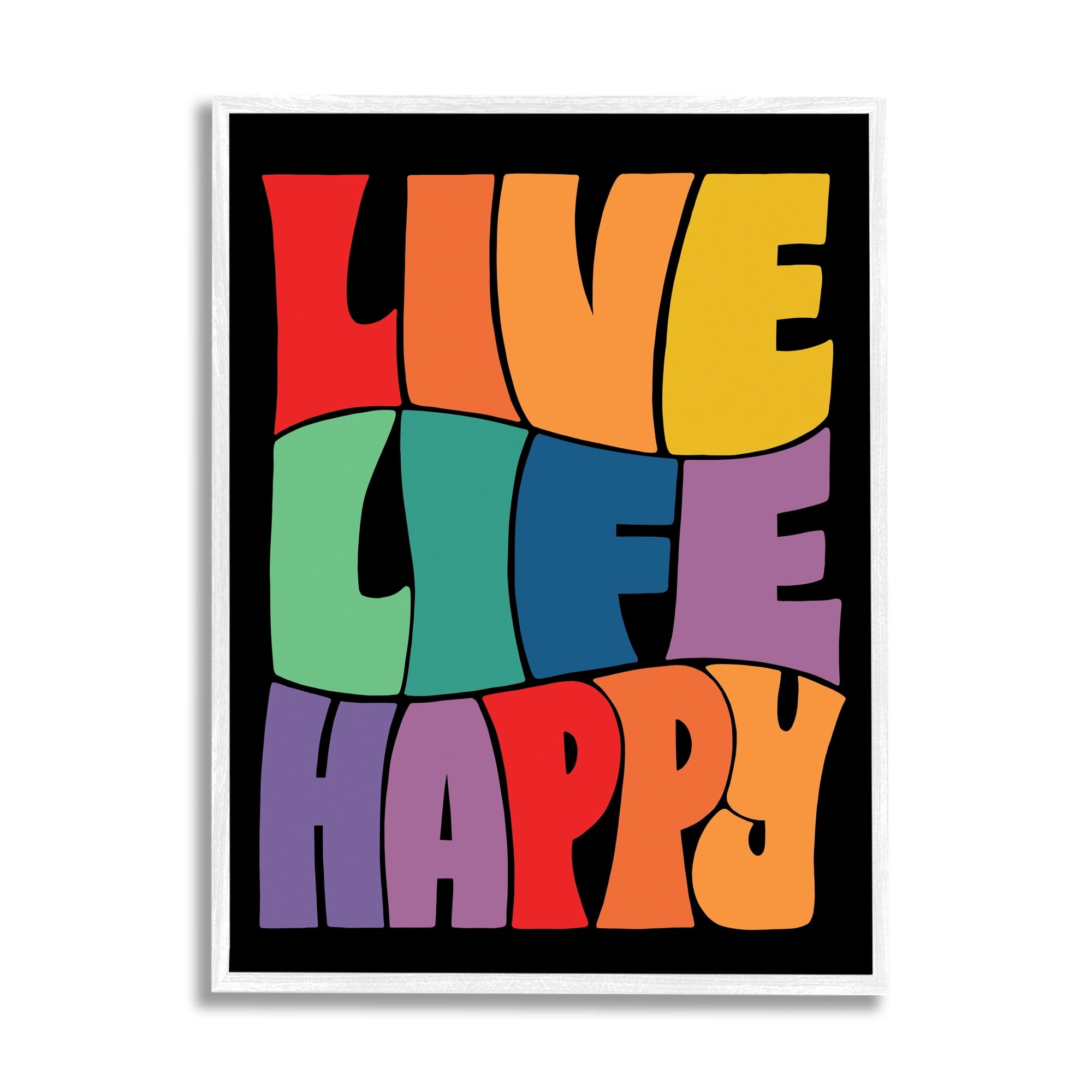 Stupell Industries Live Life Happy Groovy Phrase Holiday Painting White Framed Art Print Wall Art