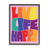 Stupell Industries Live Life Happy Rainbow Phrase Holiday Painting Black Framed Art Print Wall Art
