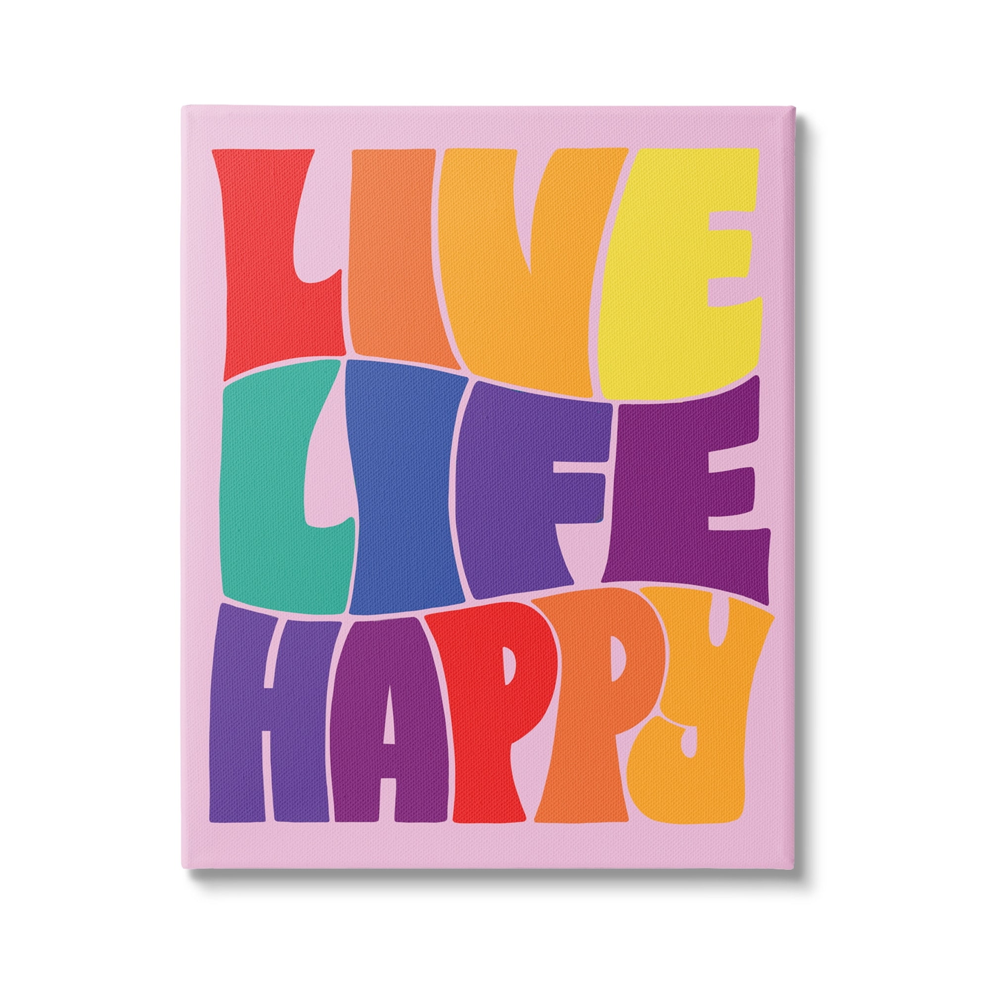 Stupell Industries Live Life Happy Rainbow Phrase Holiday Painting Gallery Wrapped Canvas Print Wall Art