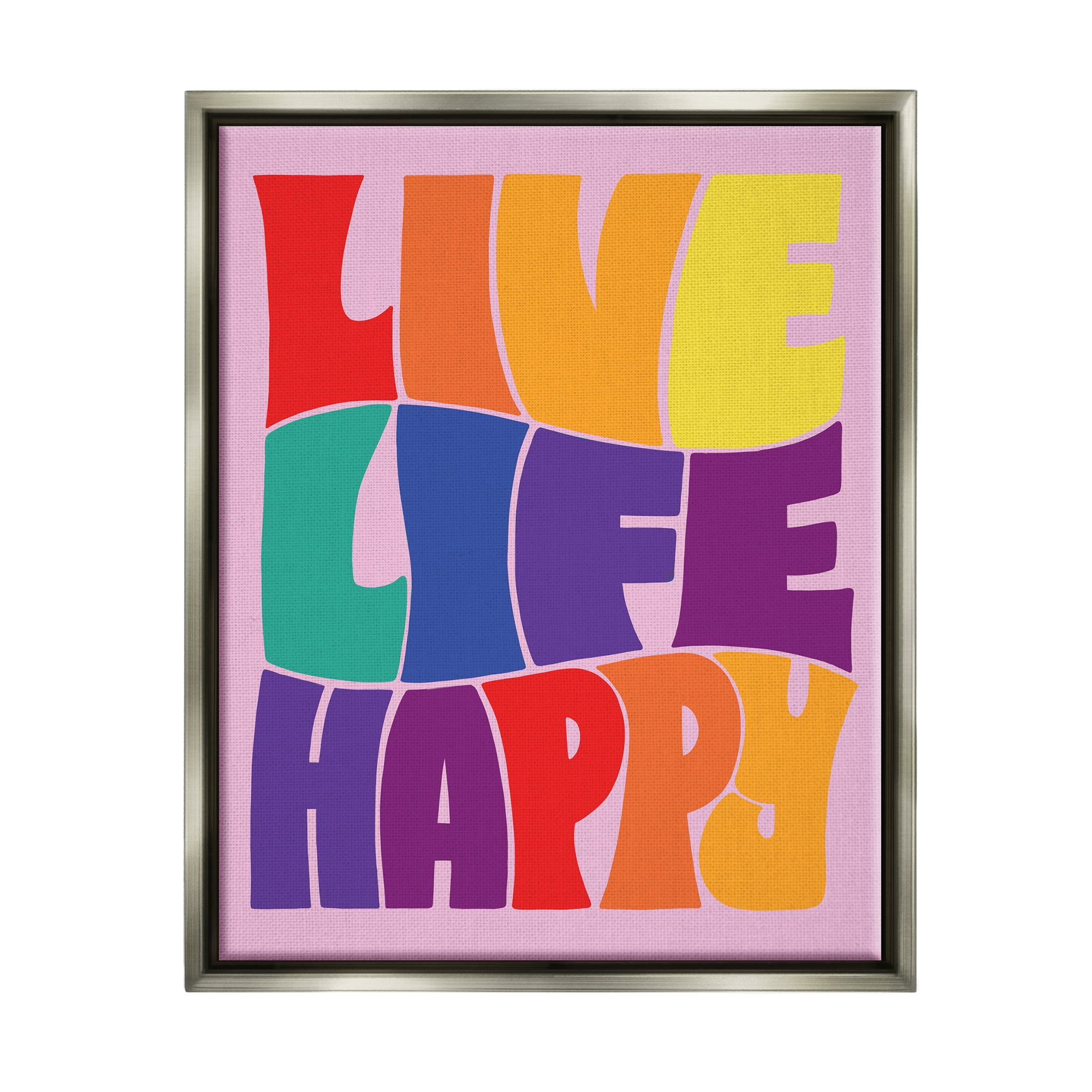 Stupell Industries Live Life Happy Rainbow Phrase Holiday Painting Gray Floater Framed Art Print Wall Art