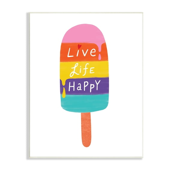 Stupell Industries Live Life Happy Rainbow Stripe Popsicle Summer Illustration,13 x 19, Design by Nina Seven