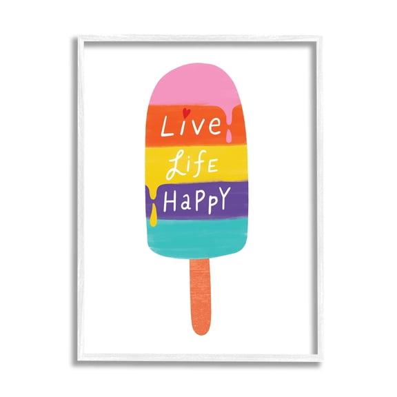 Stupell Industries Live Life Happy Rainbow Stripe Popsicle Summer Illustration,16 x 20, Design by Nina Seven