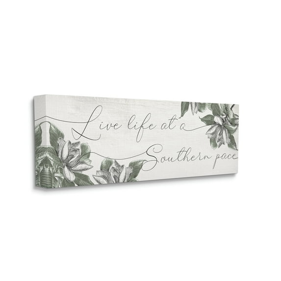 Stupell Industries Live Life at a Southern Pace Vintage Magnolia Florals, 13 x 30, Designed by Daphne Polselli