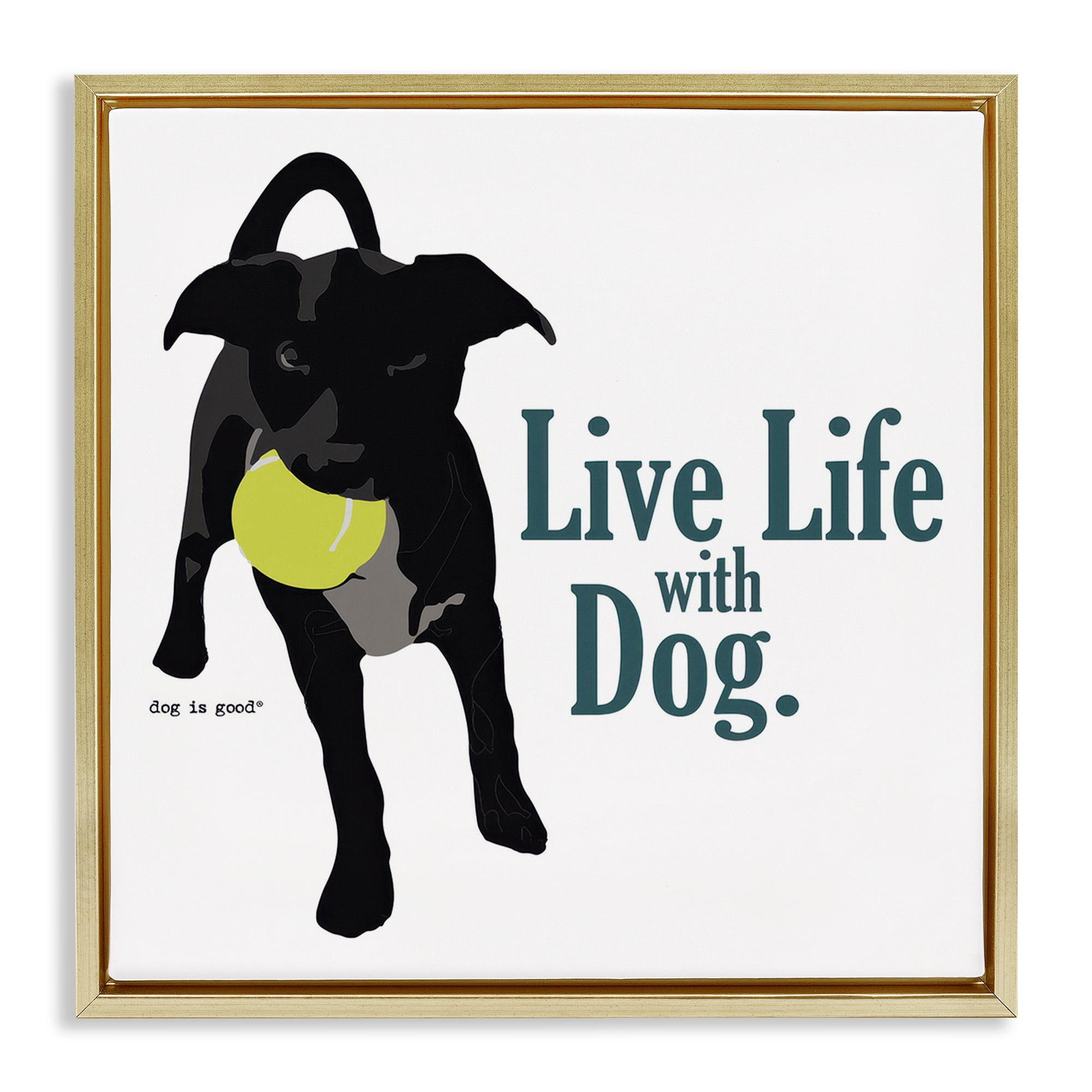 Stupell Industries Live Life with Dog Animals Painting Gold Floater Framed Canvas Art Print Wall Art, 18 x 18