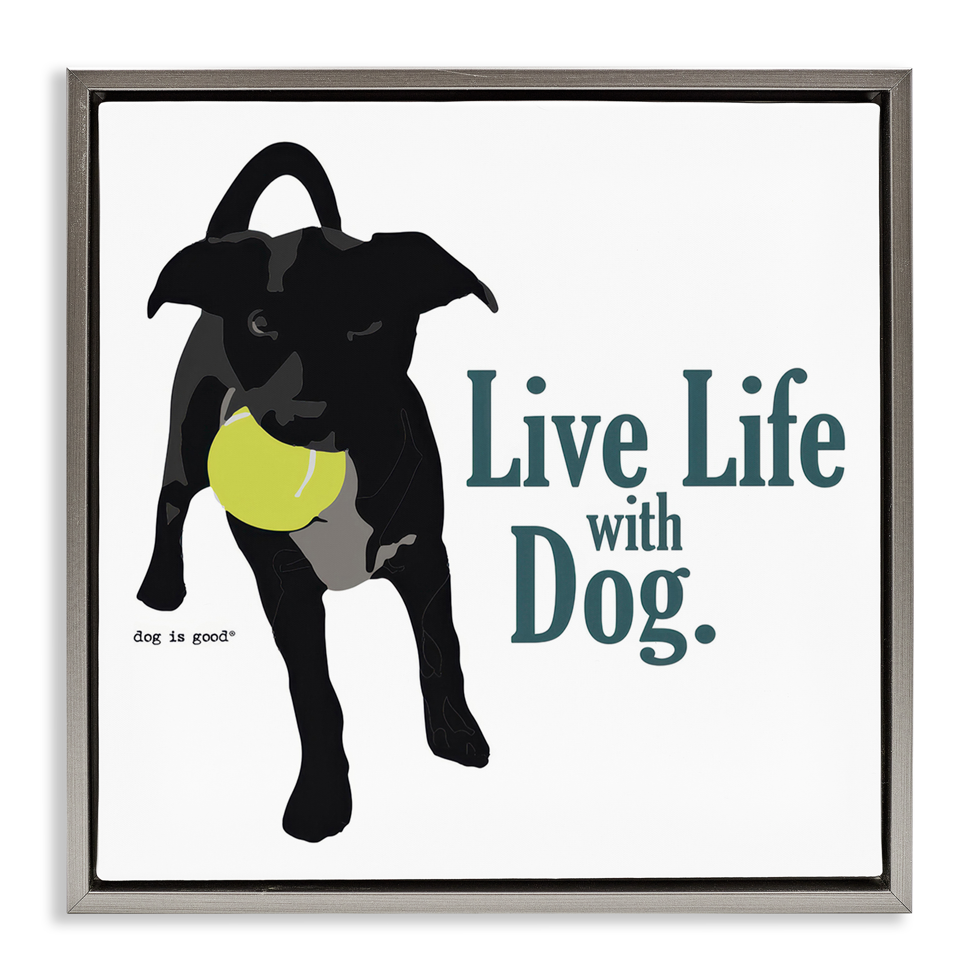 Stupell Industries Live Life with Dog Animals Painting Gray Floater Framed Canvas Art Print Wall Art, 25 x 25