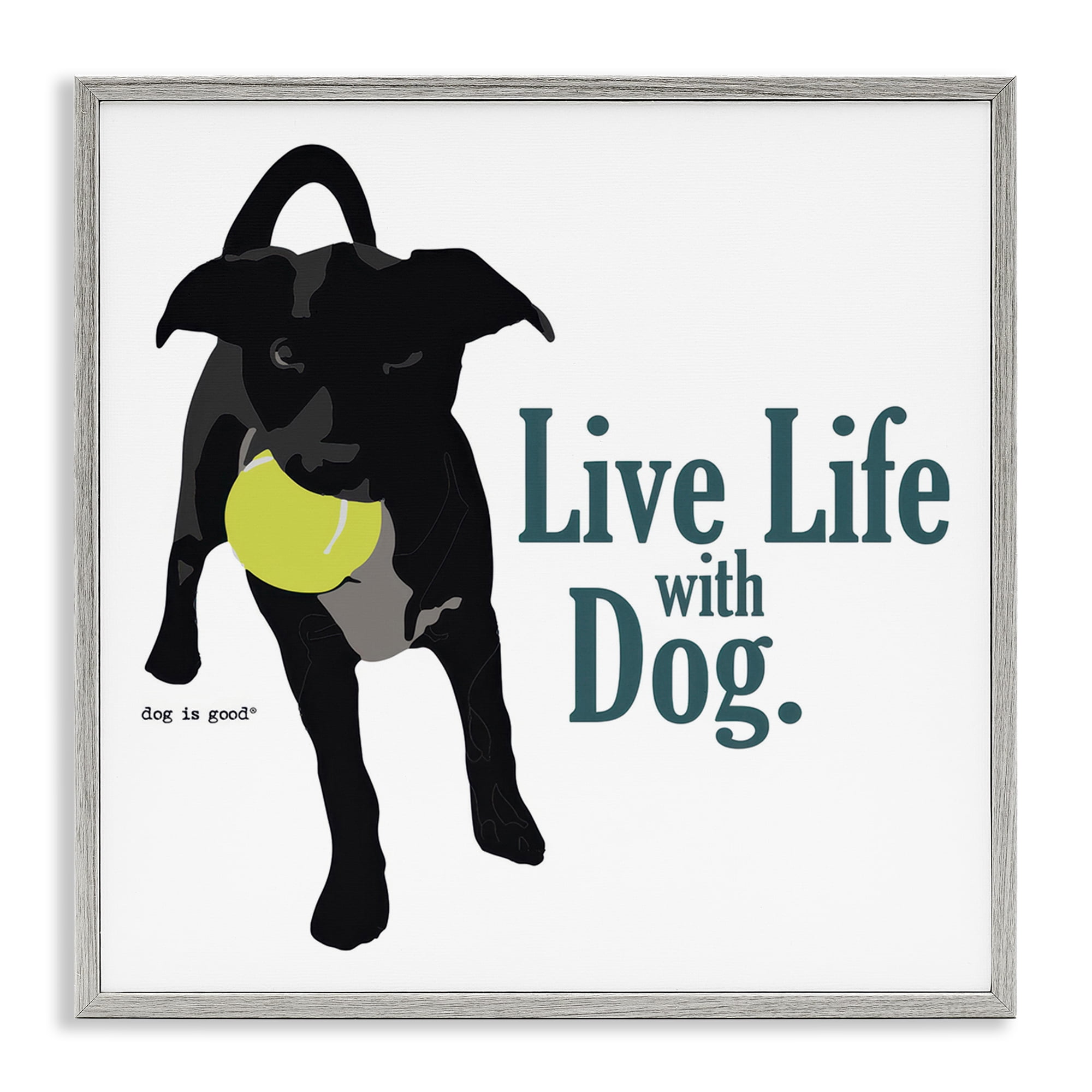 Stupell Industries Live Life with Dog Animals Painting Gray Framed Art Print Wall Art, 17 x 17