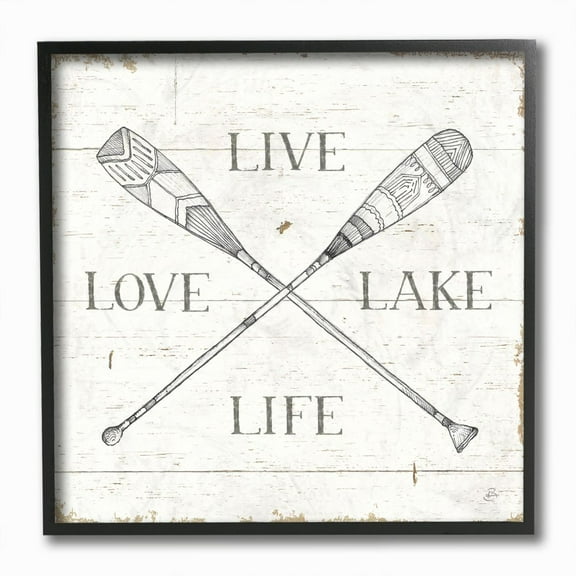 Stupell Industries Live Love Lake Life Oars Country Word Design Graphic Art Black Framed Art Print Wall Art, 12x12, by Daphne Brissonnet