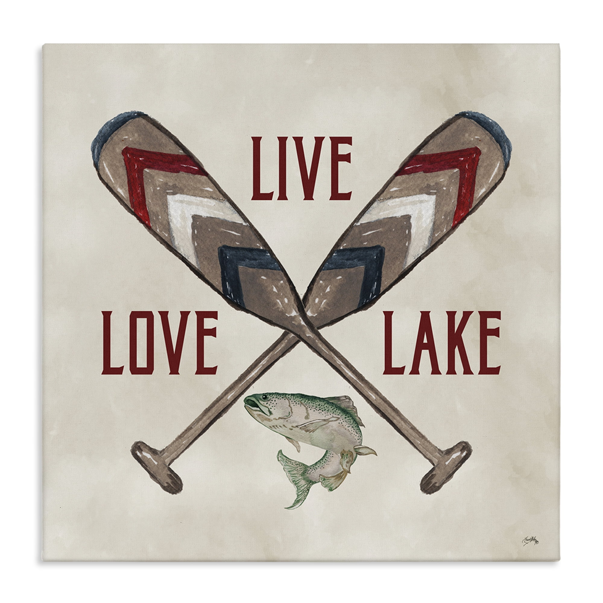 Stupell Industries Live Love Lake Oars Typography Painting Gallery Wrapped Canvas Art Print Wall Art, 30 x 30