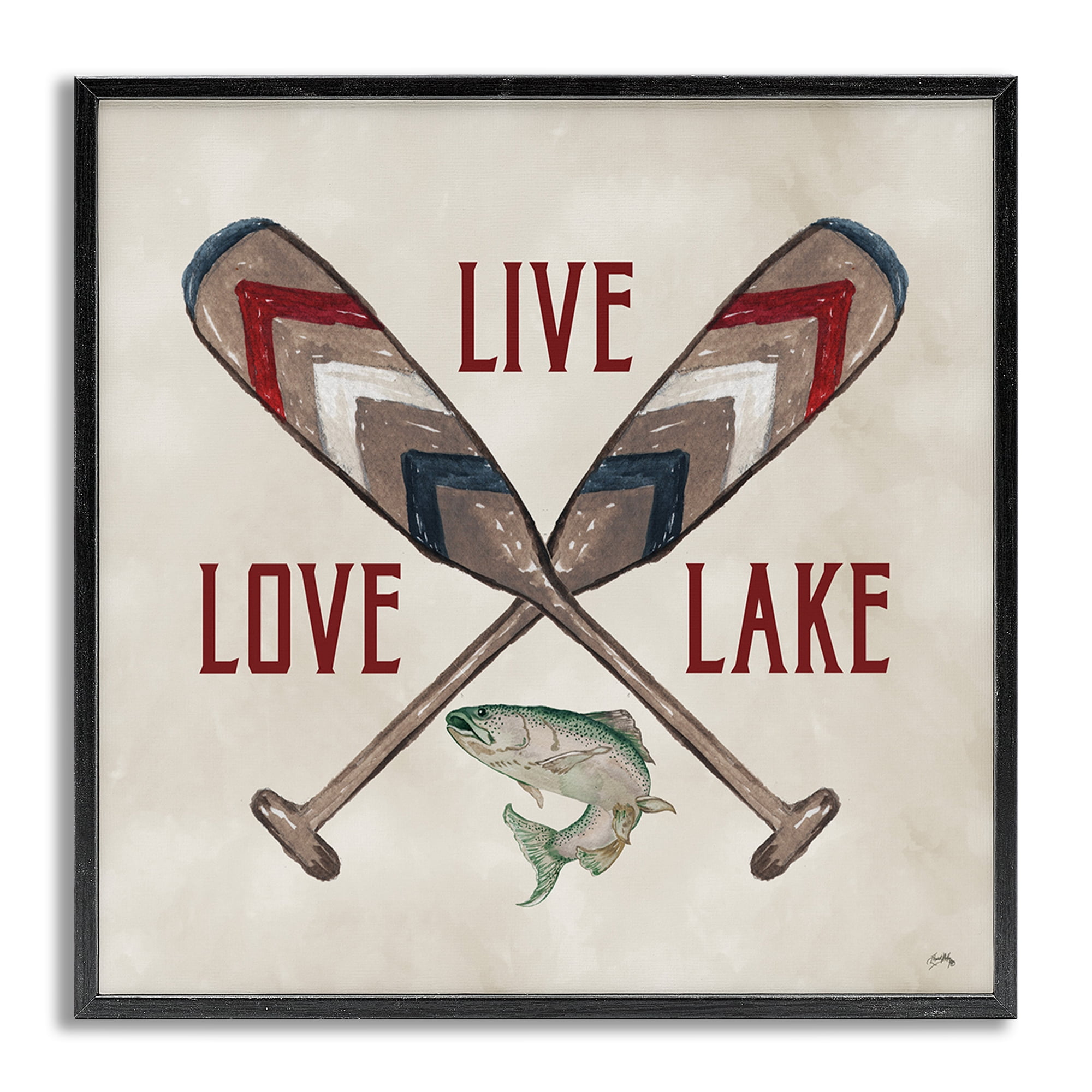 Stupell Industries Live Love Lake Oars Typography Painting Gray Framed Art Print Wall Art, 24 x 24