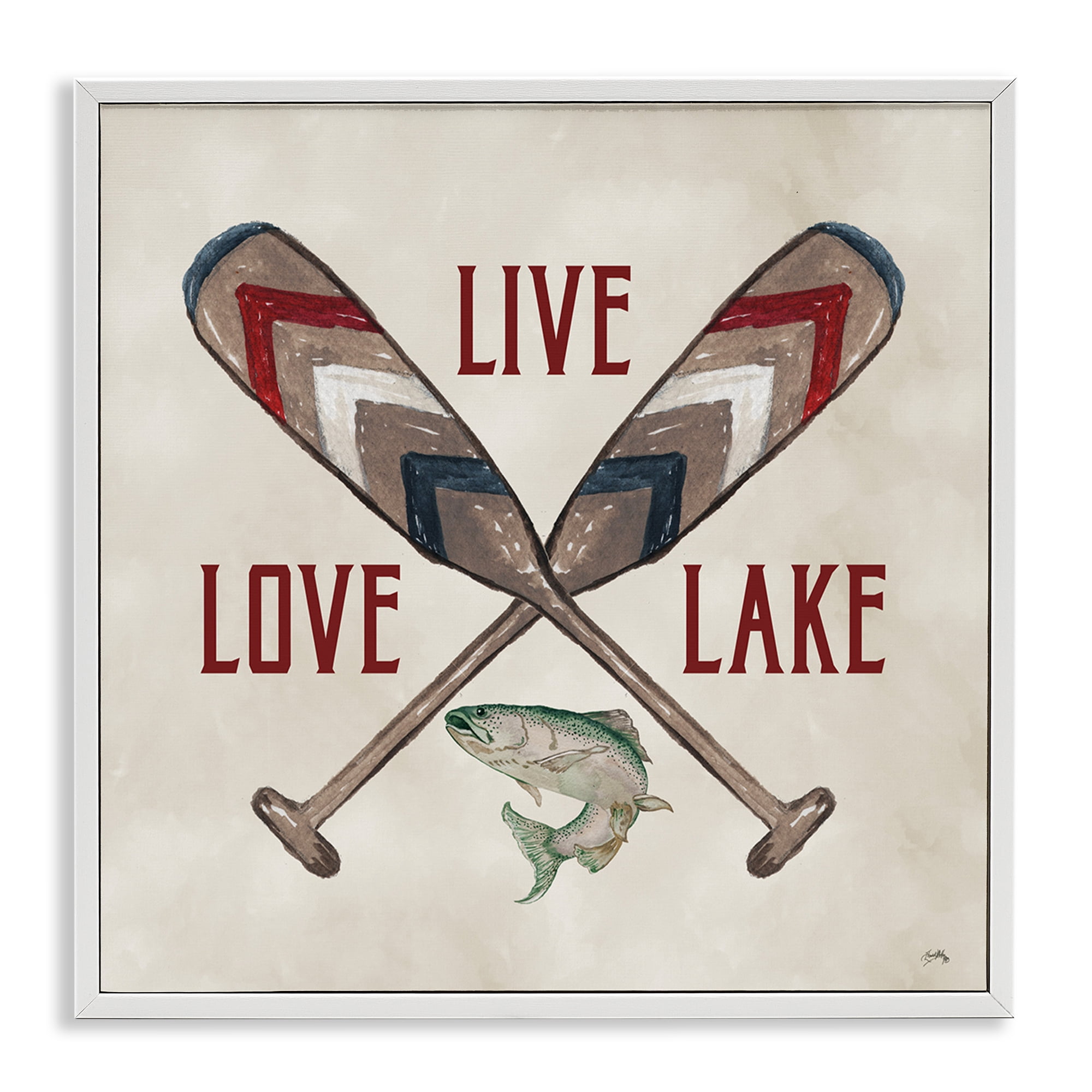 Stupell Industries Live Love Lake Oars Typography Painting White Framed Art Print Wall Art, 24 x 24