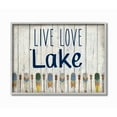 thumbnail image 1 of Stupell Industries Live Love Lake Phrase Boating Blue Yellow Paddles Word Design Framed Wall Art Design by Kim Allen, 16" x 20", Gray Framed, 1 of 5