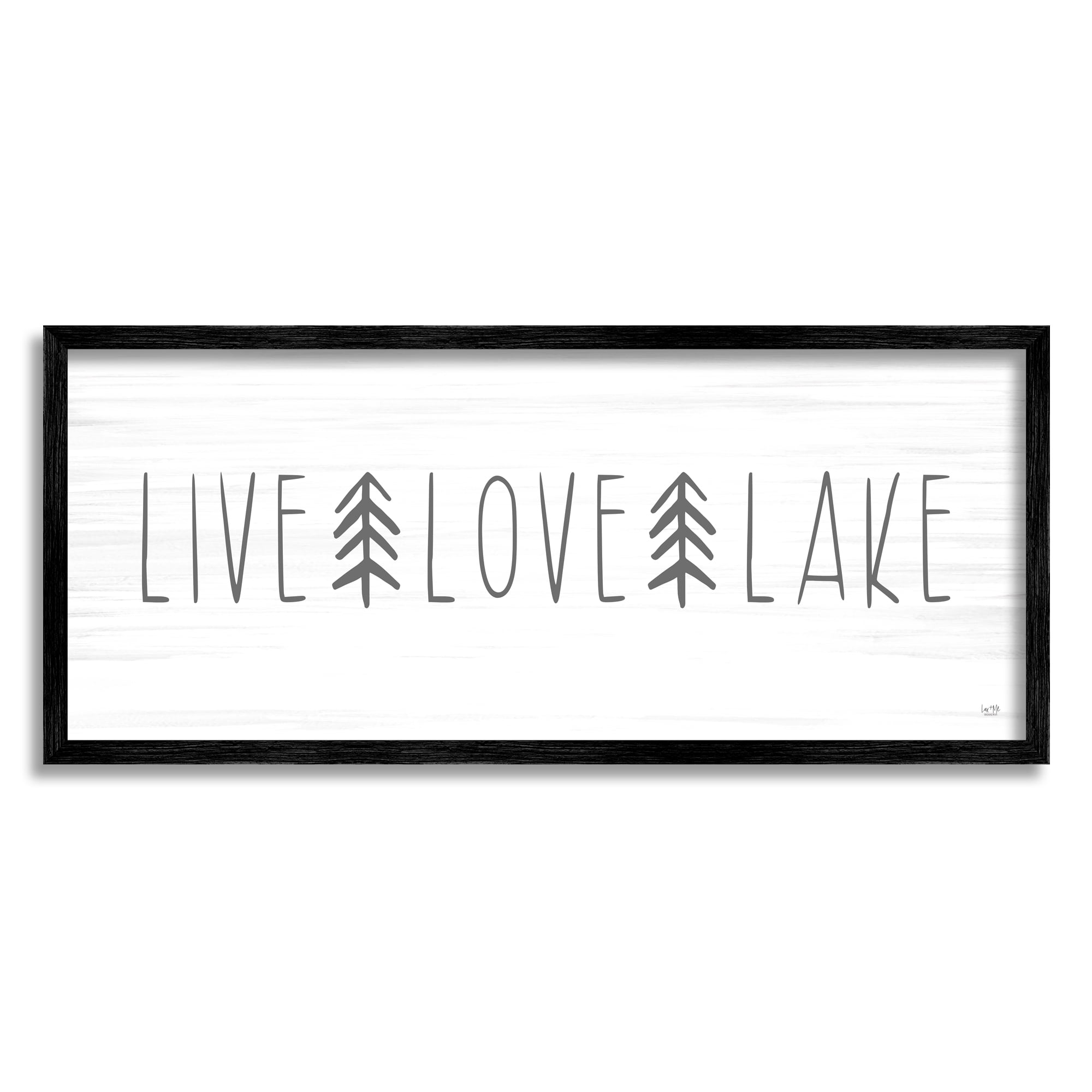 Stupell Industries Live Love Lake Phrase Nature Painting Black Framed Art Print Wall Art, 24 x 10