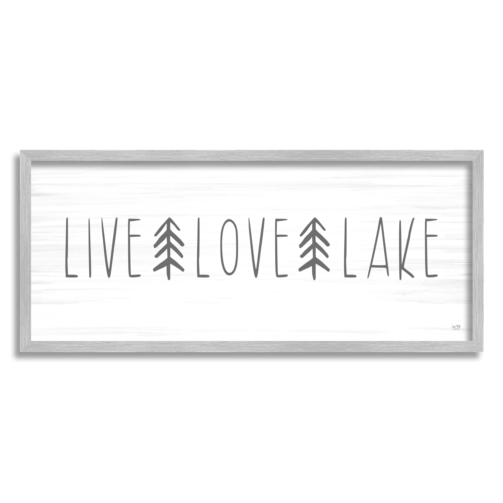 Stupell Industries Live Love Lake Phrase Nature Painting Gray Framed Art Print Wall Art, 24 x 10