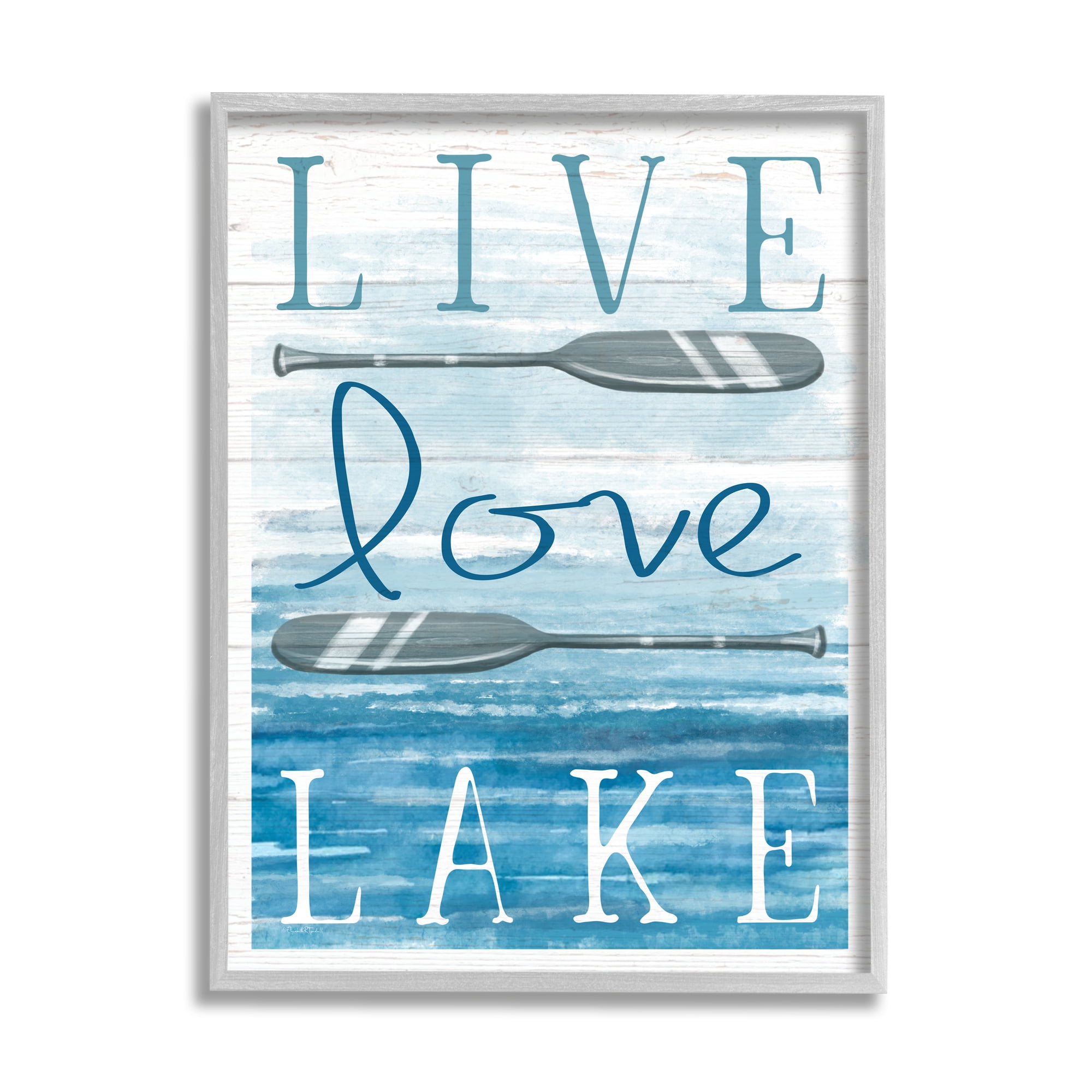 Stupell Industries Live Love Lake Quote Ores Water Motif Graphic Art Gray Framed Art Print Wall Art, Design by Elizabeth Tyndall