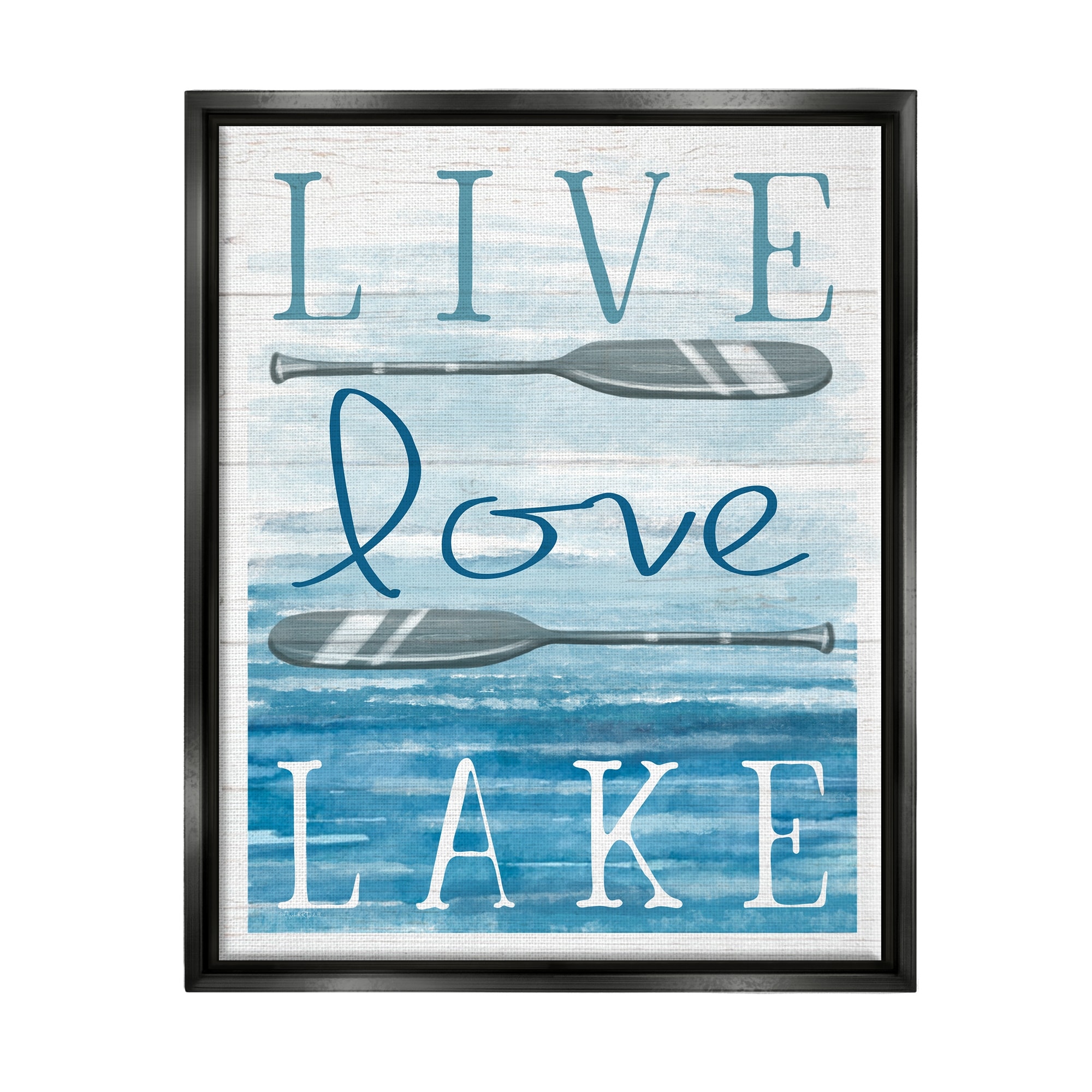 Stupell Industries Live Love Lake Quote Ores Water Motif Graphic Art Jet Black Floating Framed Canvas Print Wall Art, Design by Elizabeth Tyndall