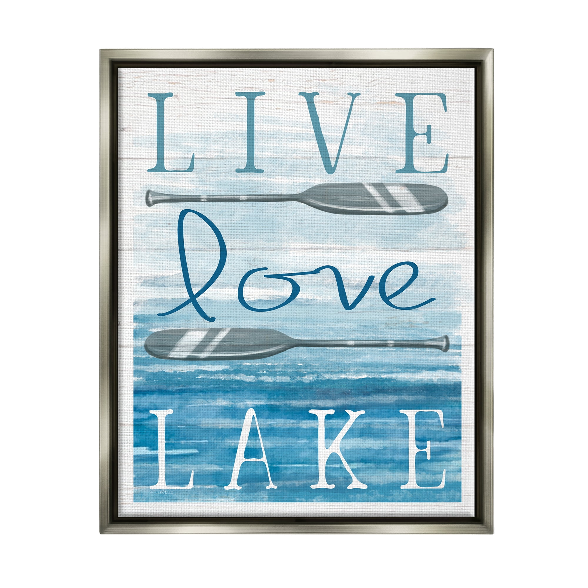 Stupell Industries Live Love Lake Quote Ores Water Motif Graphic Art Luster Gray Floating Framed Canvas Print Wall Art, Design by Elizabeth Tyndall