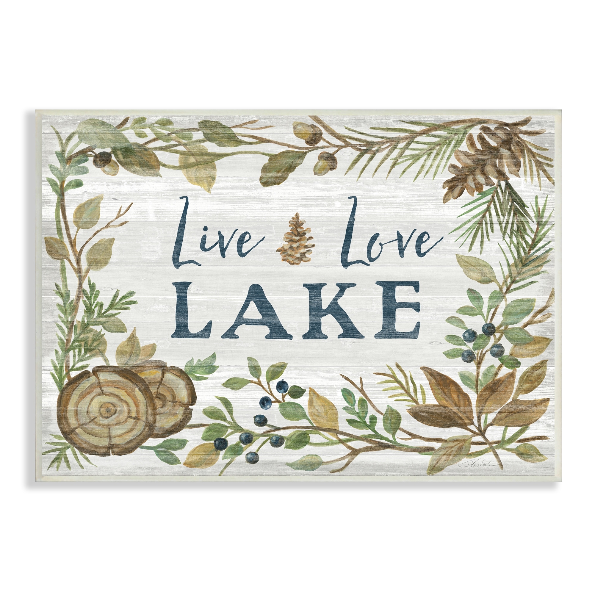 Stupell Industries Live Love Lake Quote Rustic Lakehouse Botanical Frame, 15 x 10, Design by Silvia Vassileva